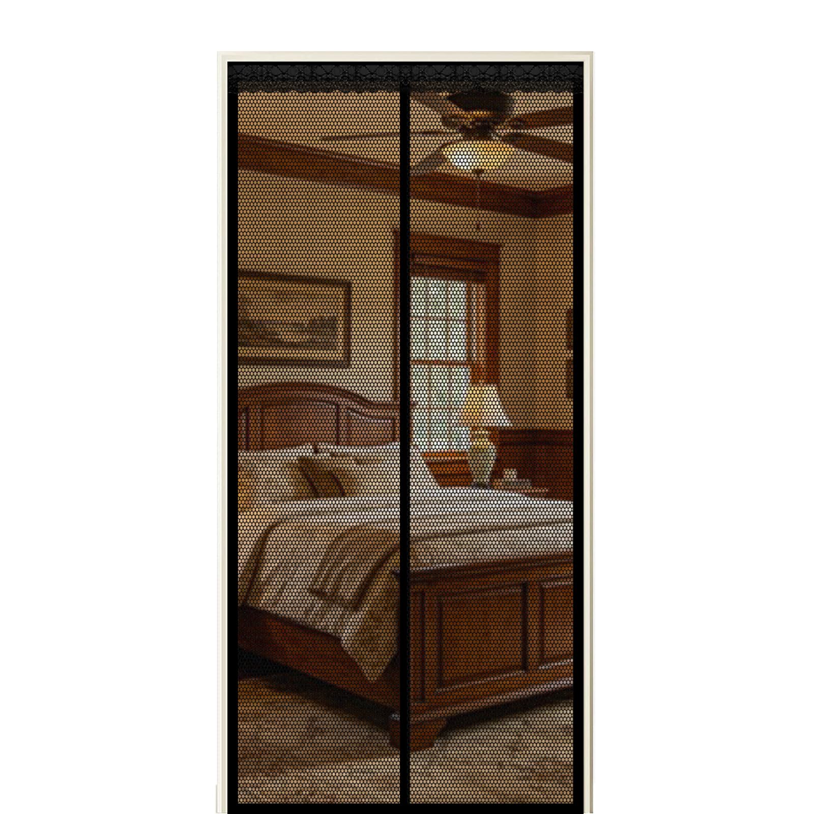 Screen Door 155 x 235 cm Self Sealing Powerful Magnets Patio Curtain Insect Mesh with Powerful Magnets & Full Frame Magic Tape Suitable for Patio Doors Balcony Bedroom, Black