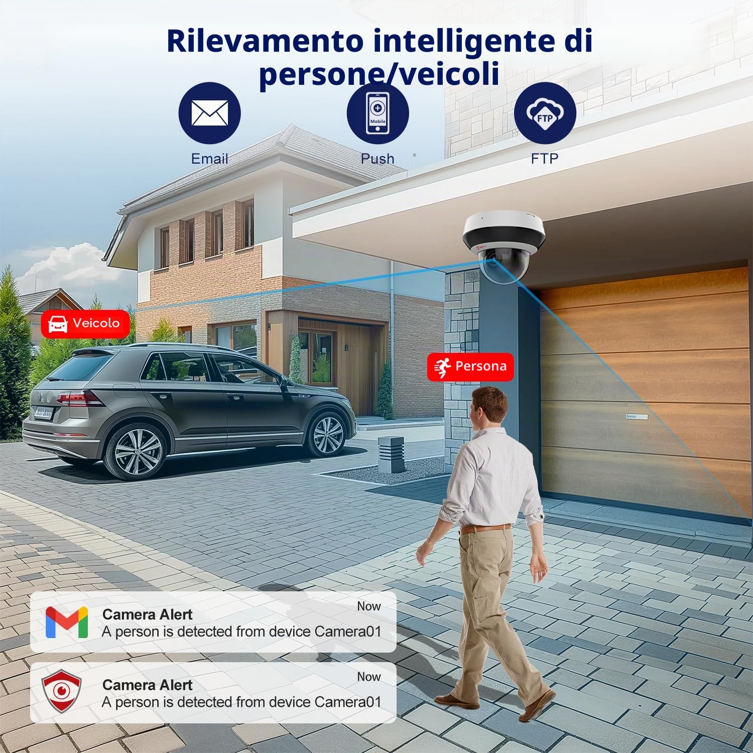 Anpviz 4MP Telecamera PTZ IP PoE Esterno, Zoom Ottico 4X, Riconoscimento di Persone/Veicoli, 30m Visione Notturna a Infrarossi, Slot per Scheda SD da 512GB, Microfono/Altoparlante Integrato(H Series) | Visione Notturna IR 30m, Rilevamento del Movimento, S