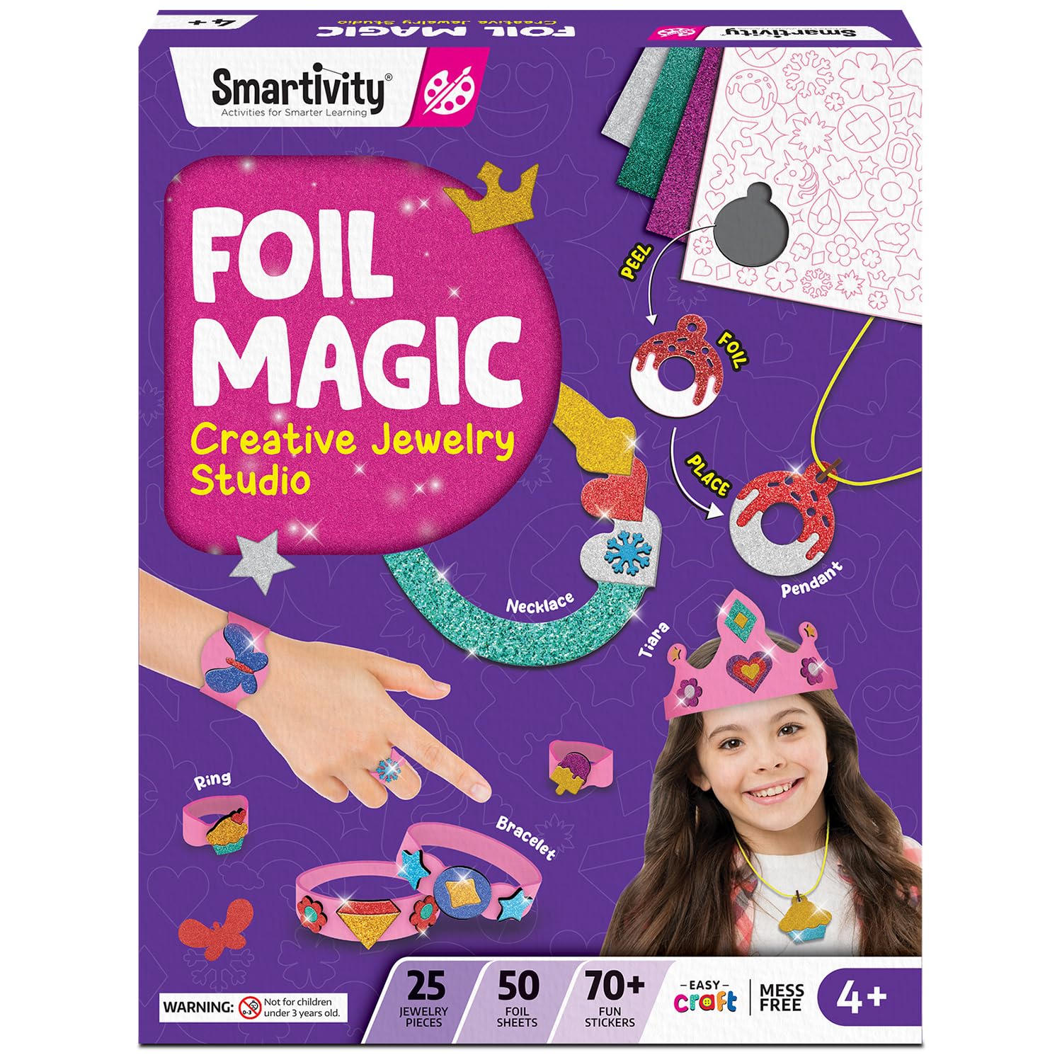 Smartivity Paper Smartcraft Art&Craft Activity Kit,Foil Magic Jewelry & Bracelets Making Craft Kit For Kids Age 4-10 Years,25 Jewelery,50+ Foils,70+ Stickers,Birthday Gift For Girls & Boys,Multicolor