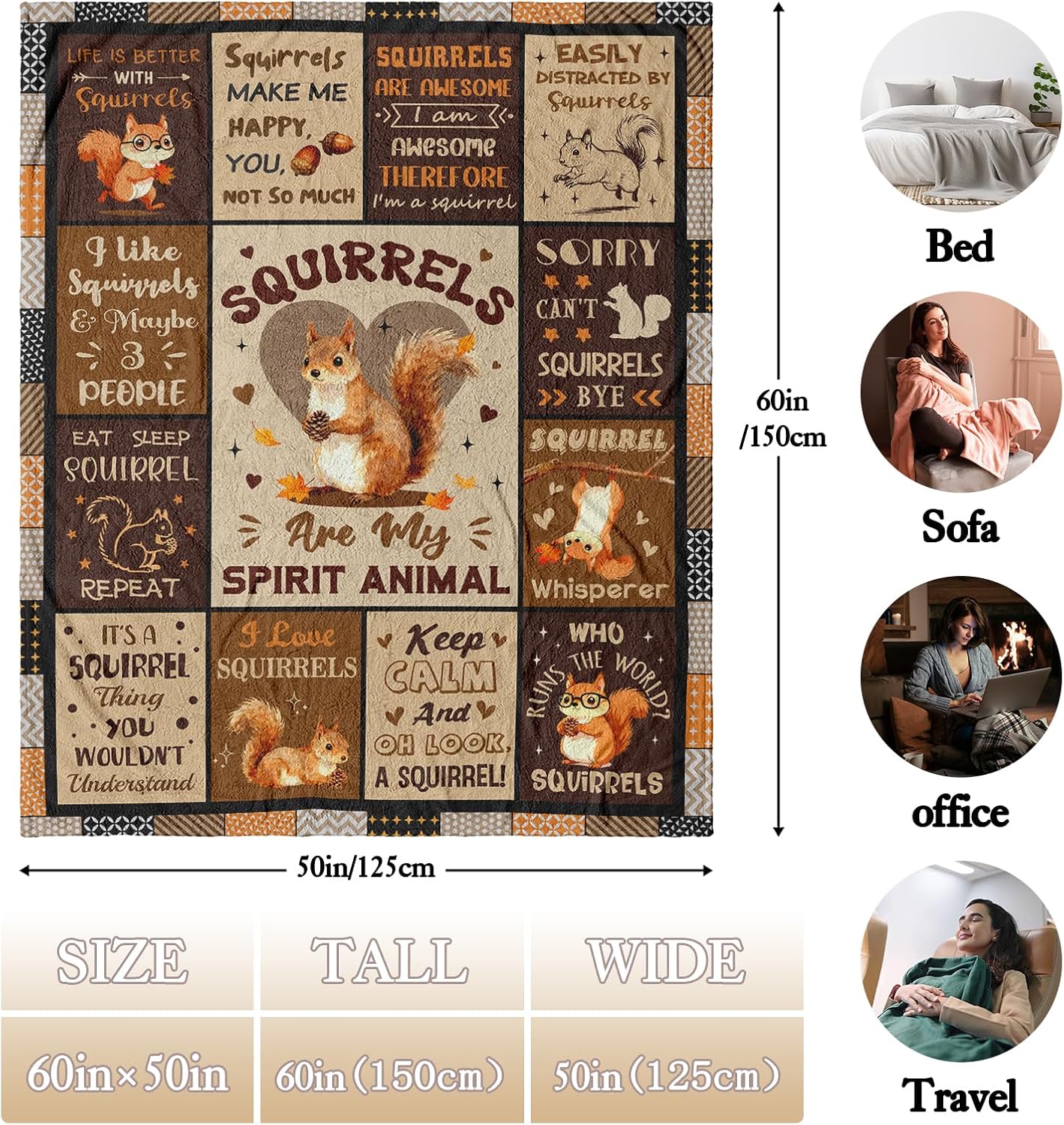 Squirrel Gifts Blanket 50" X 60", Squirrel Lover Gifts for Women/Men, Funny Squirrel Accessories Stuff for Boys/Girls - Image 7