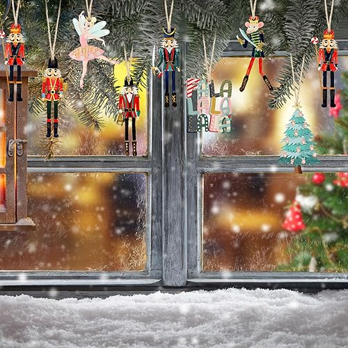 Miniatura 5 de Juego de 24 adornos de cascanueces de Navidad, adornos de cascanueces de madera para rey y soldado, adornos decorativos pequeños de madera, adornos