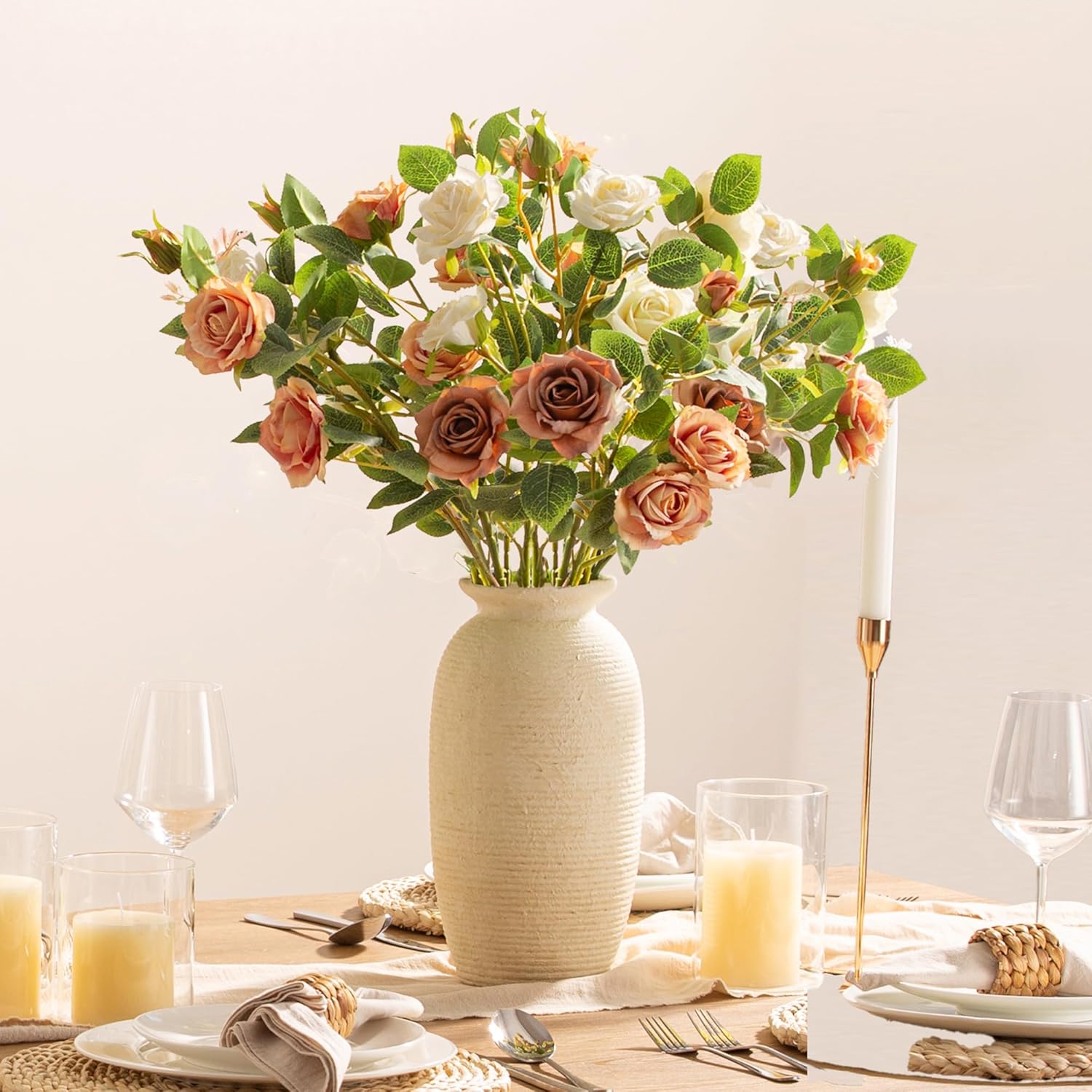 Ceramic Flower Vase, 12.5" Large Rustic Farmhouse Vases Home Decor Tall Pottery Decorative Pampas Vase for Table Living Room Entryway Mantel Bookshelf Bedroom Bathroom Kitchen-White - Image 6