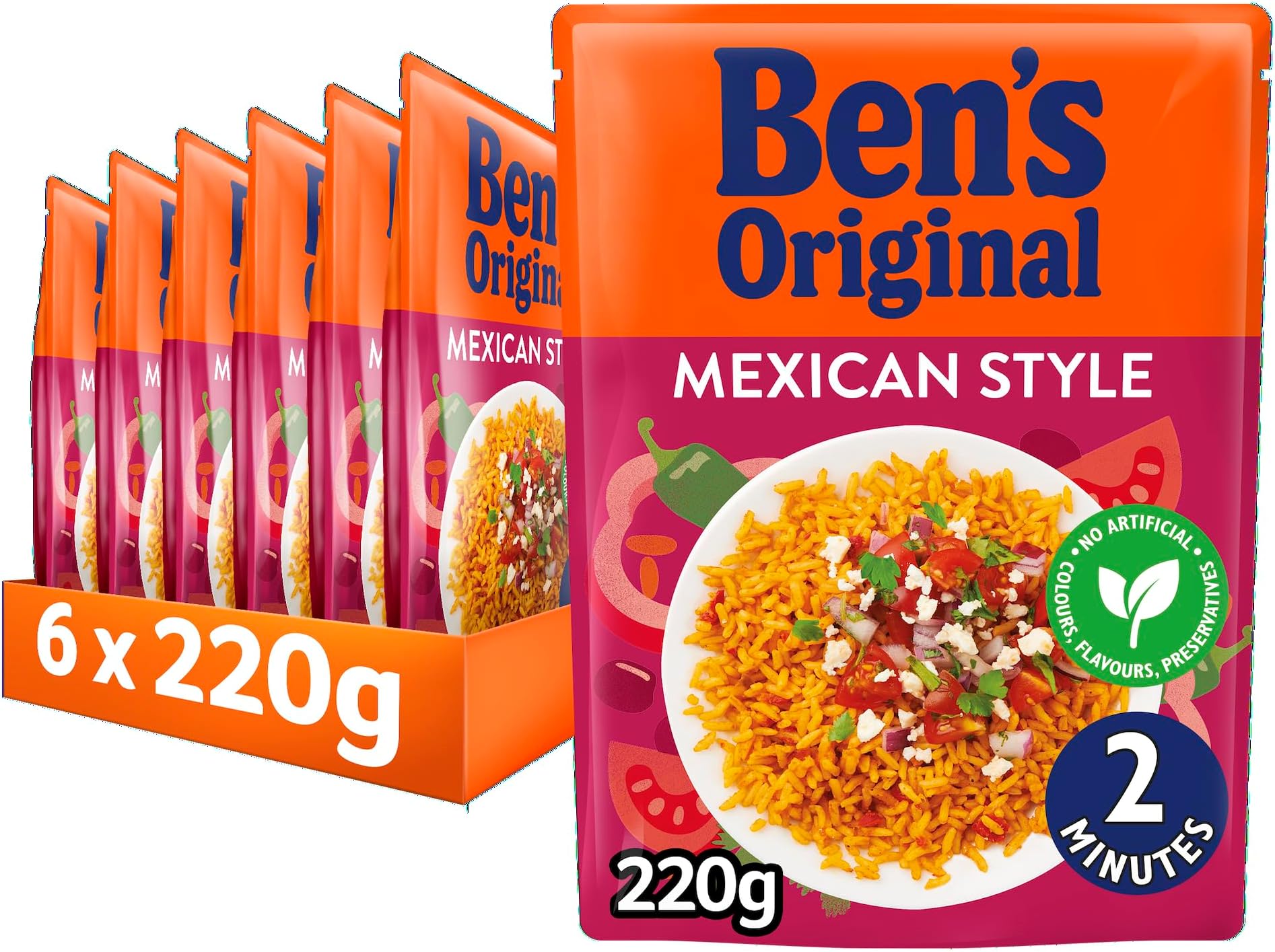 BEN'S ORIGINAL Mexican Style Microwave Rice, Bulk Multipack 6 x 220g pouches
