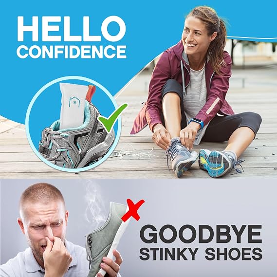 NonScents Shoe & Refrigerator Deodorizer Bundle - 4 Pack (8 Count) Shoe Odor Eliminator & 2 Refrigerator Deodorizer - Powerful, Reusable Odor Absorbers for Shoes, Fridge, Closets - Unscented Freshness