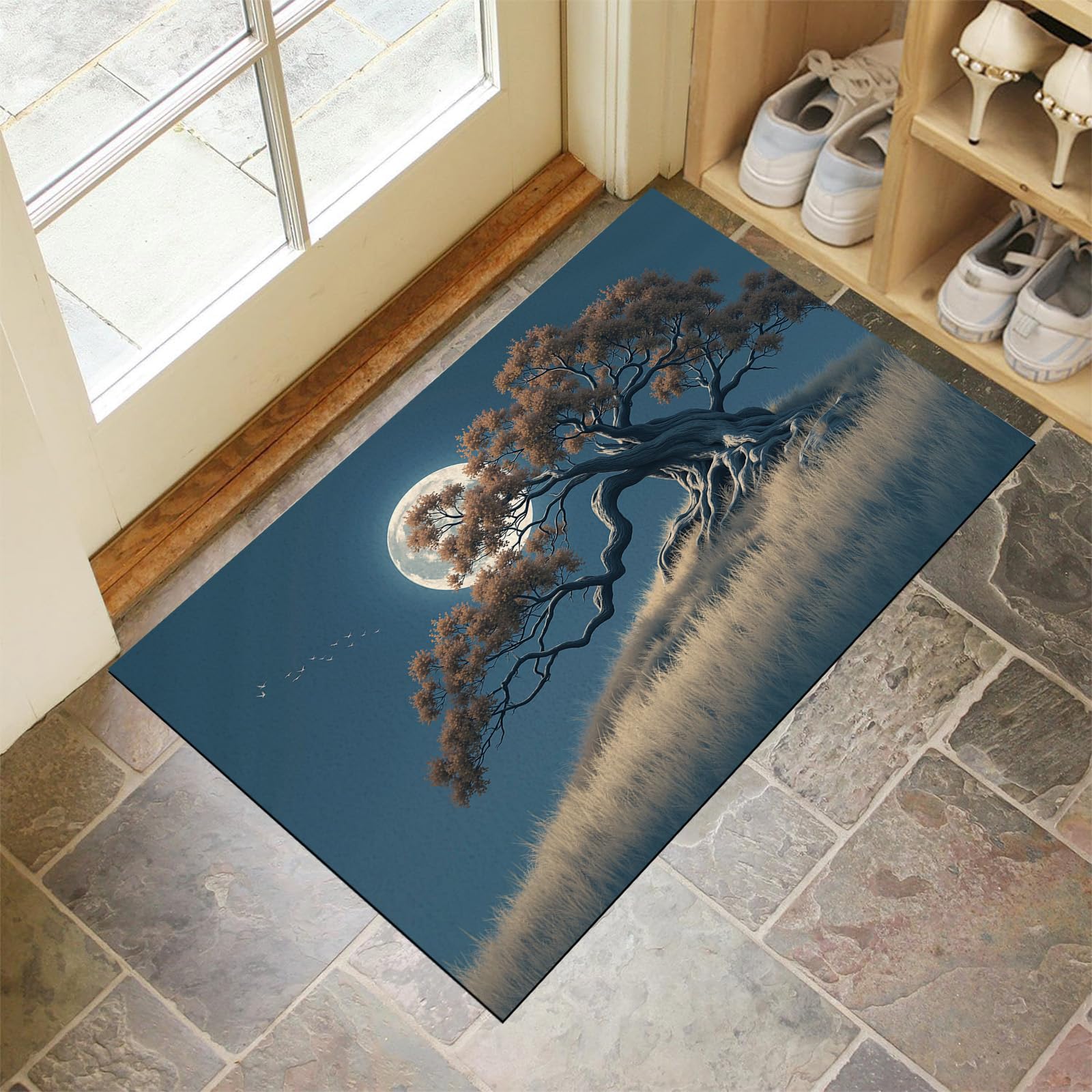 Paillasson intérieur entrées au motif de chêne et de pleine lune
