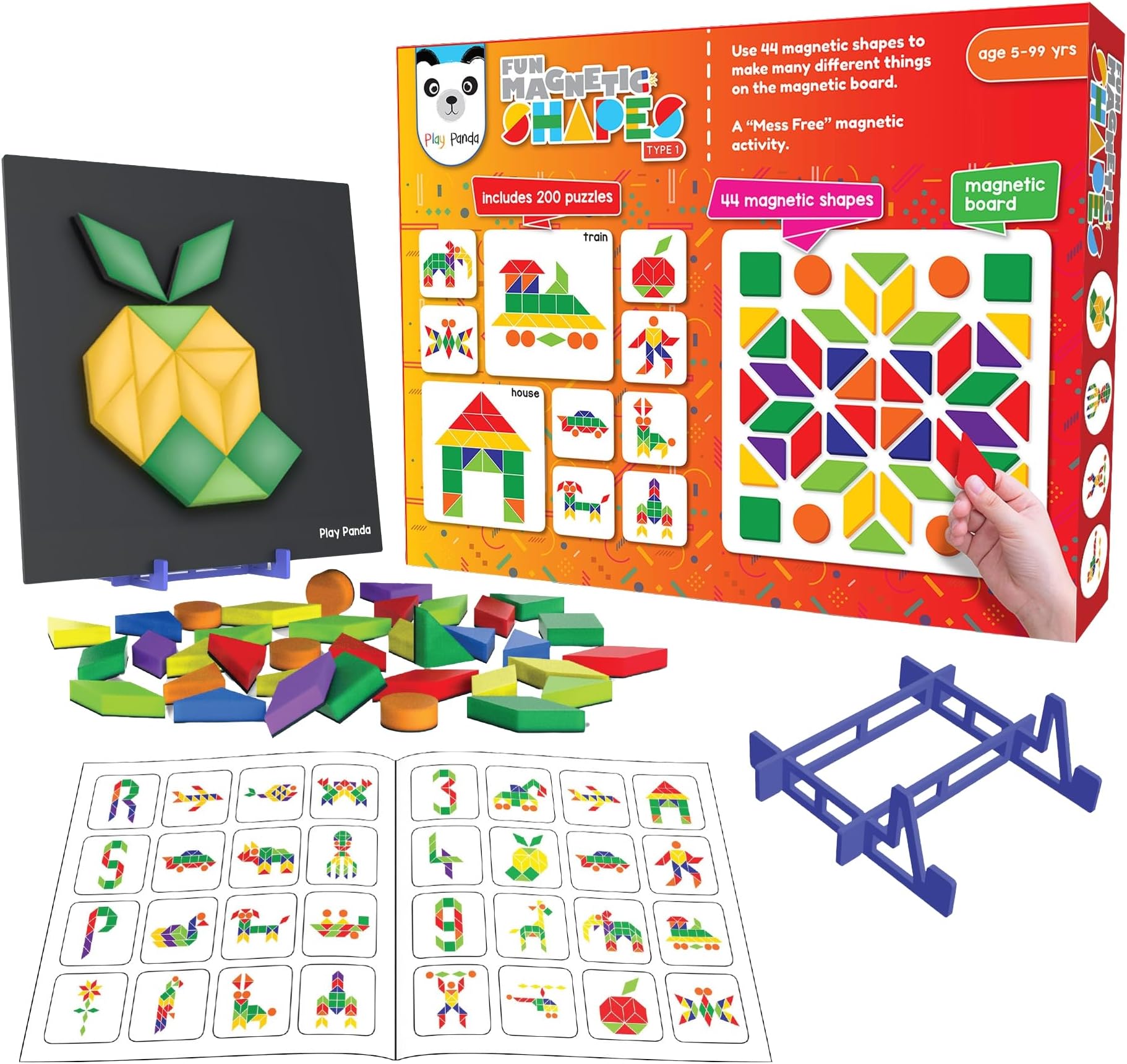 Play Panda Fun Magnetic Shapes Small Type 1 with 44 Magnetic Shapes, 200 Pattern Book, Magnetic Board and Display Stand