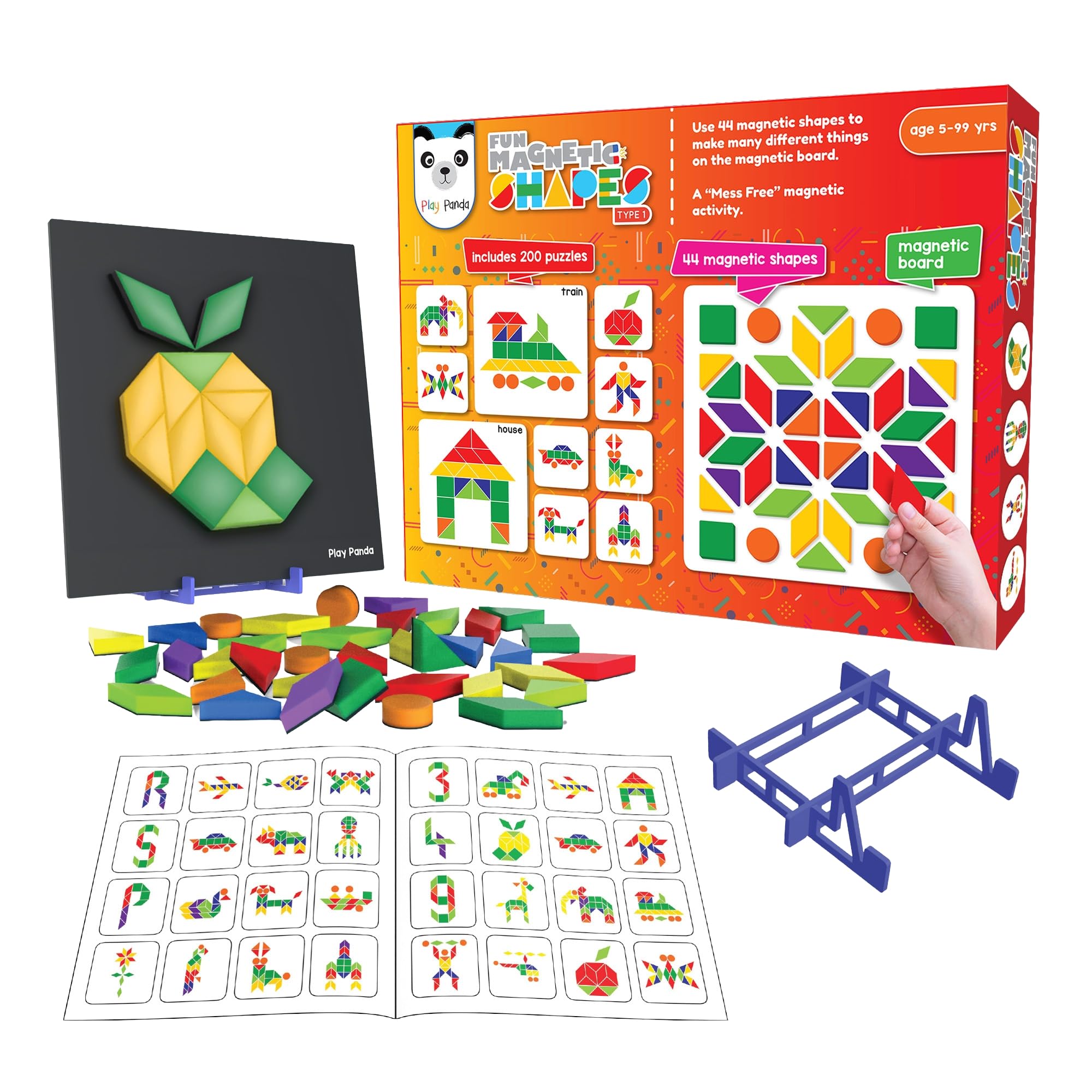 Play Panda Fun Magnetic Shapes Small Type 1 with 44 Magnetic Shapes, 200 Pattern Book, Magnetic Board and Display Stand