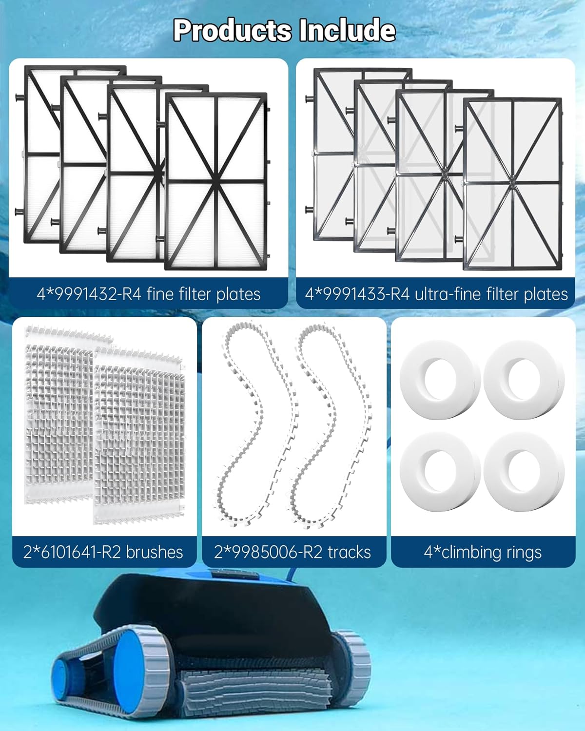 Tune Up Rebuild Kit Fit for Maytronics Dolphin Nautilus CC Plus Robotic Pool Cleaner, Includes 9991432-R4, 9991433-R4 Ultra-Fine Filter Plates, 6101641-R2 Brushes, 9985006-R2 Tracks, Climbing Rings