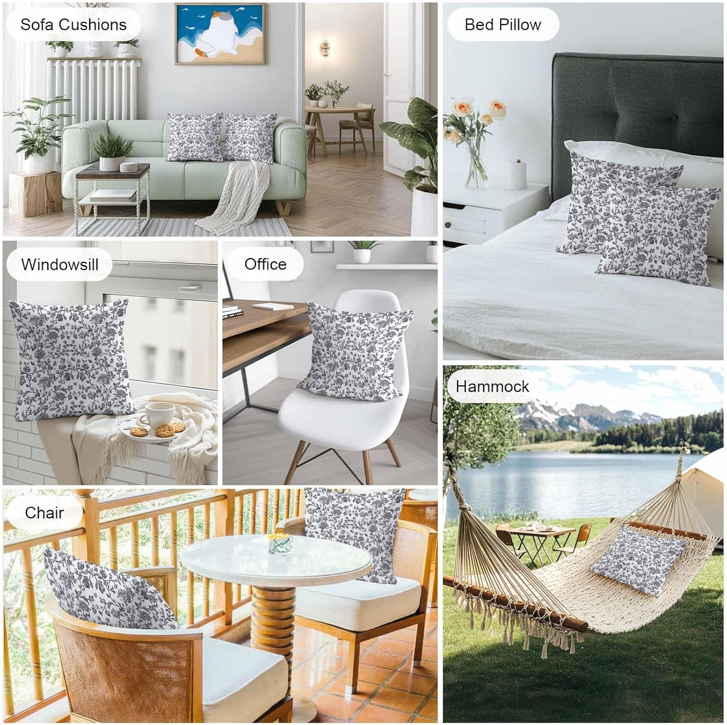 Dark Blue Flowers Outdoor Waterproof Pillow Covers, Pastoral Vintage Farmhouse Leaf Spring Decorative Square Throw Pillowcase Sofa Cushion Sham for Patio/Couch/Chair, 26"x26" 2 Pack