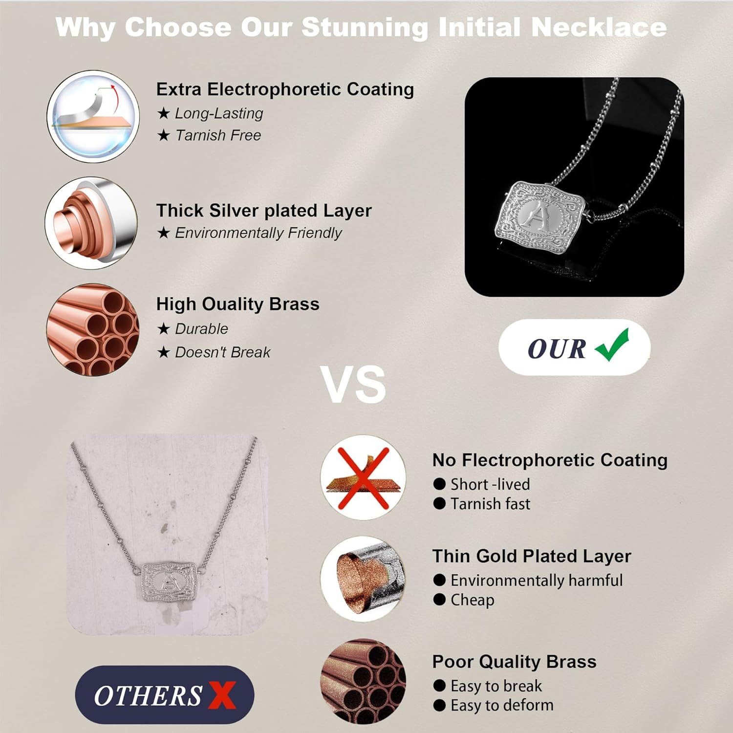 Gold Silver Initial Necklace for Women, 18K Gold Plated Mini Belt Buckle Initial Necklace, Letter A-Z Pendant Charm Necklace Unique Western Jewelry Gifts for Women Men - Image 2