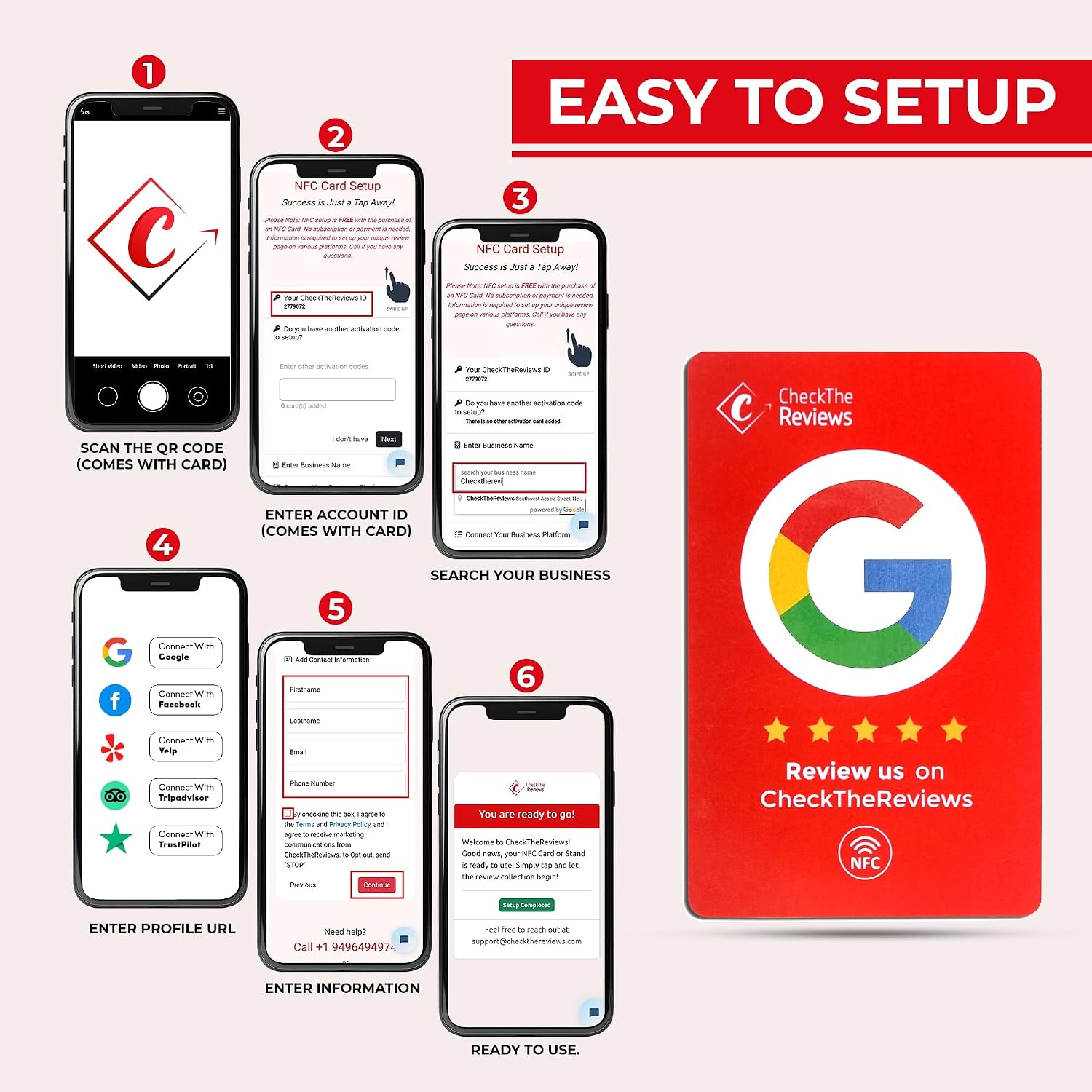Digital NFC Card - Smart Gadget for Reputation Management - Compatible with Google, Facebook, TripAdvisor - NFC Tap Card for Customer Feedback (1 Pack)
