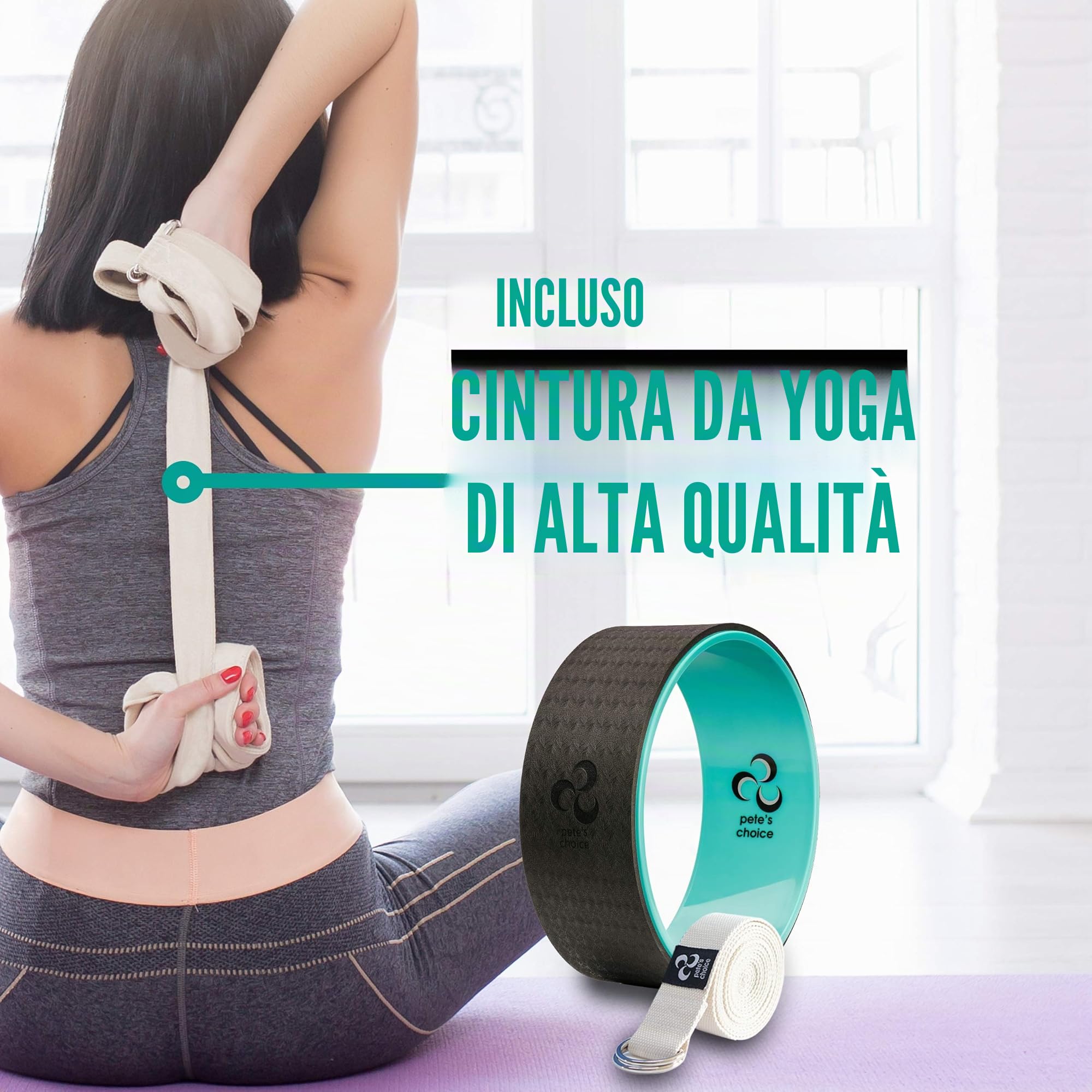 pete's choice Ruote da yoga con cinghia da yoga e guida all'esercizio | Accessori per equilibrio yoga confortevole e durevole | Aumentare la flessibilità | Migliorare la postura