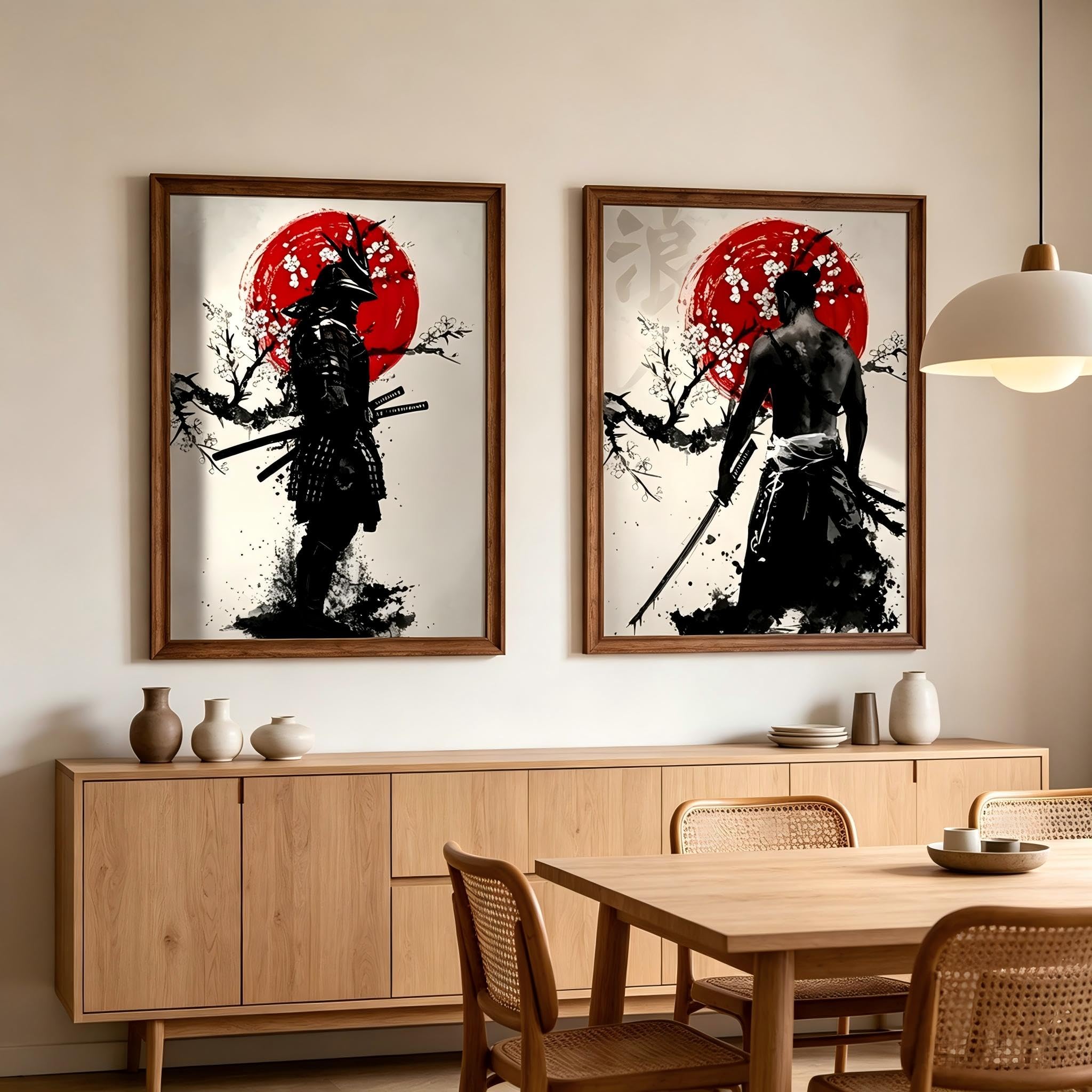 KAIDAARTLH Lot de 3 posters muraux sur le thème des samouraïs 60x90cm, toiles modernes d'inspiration japonaise, décoration pour salon, chambre et bureau, sans cadre(B,2x60x90cm)