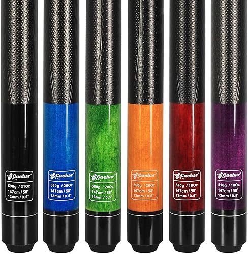 Miniatura 10 de Juego de 6 tacos de billar, palos de billar de 18, 19, 20, 21 onzas en 6, 2 piezas, palos de billar con agarre 3D, palos de mesa de billar de 58