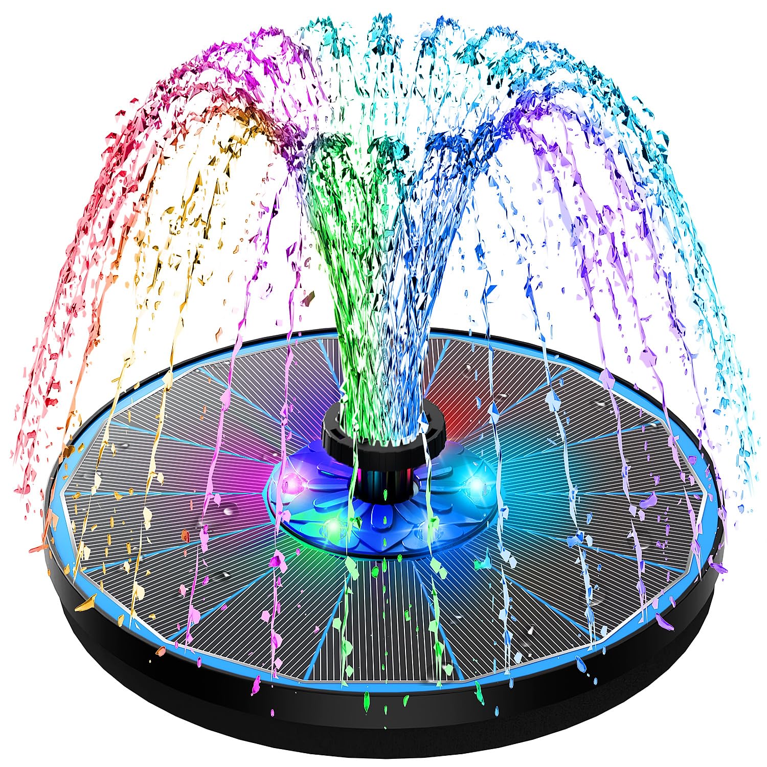 Photo 1 of SZMP 3.5W Upgraded Glass Panel Solar Fountain with RGB Night Show, Anti-Drift Fixer & 7 Nozzles, Strong Floating Bird Bath Fountain for Garden, Pond, Outdoor (Blue)
