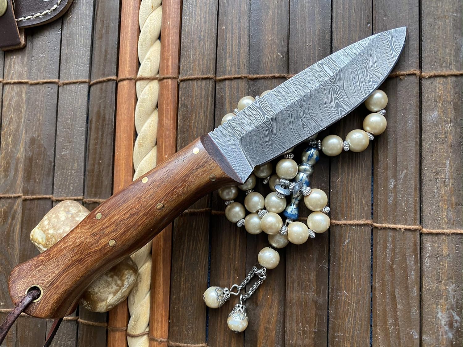 Perkin Damascus Knife Handmade Hunting Knife With Sheath 7.8 inches Fixed Blade Knife -59