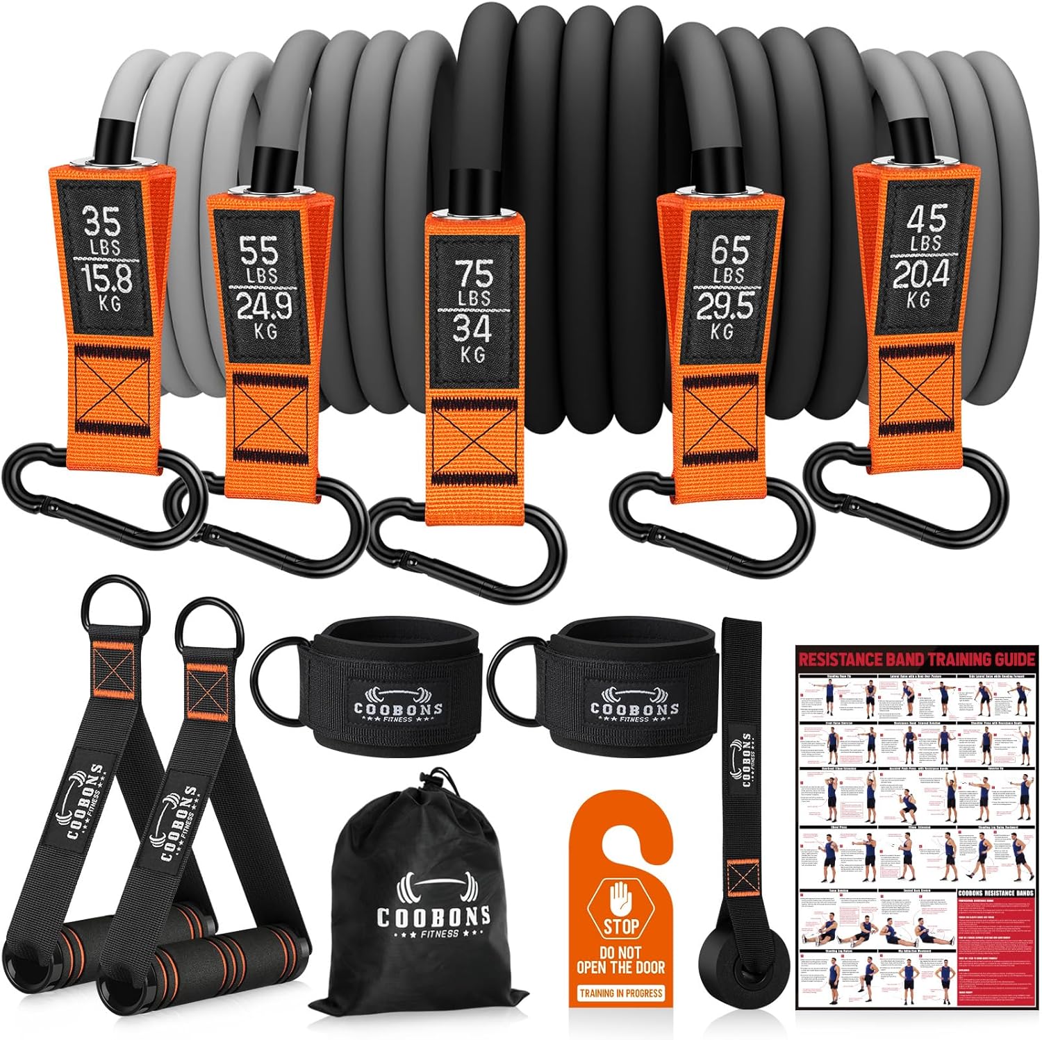 Resistance Bands with Handles, 175lb Exercise Bands for Working Out, Fitness Bands, Workout Bands with Door Anchor and Ankle Straps, Physical Therapy, Yoga, Strength Training Home Gym Equipment