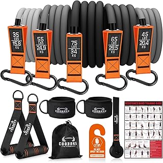 Resistance Bands with Handles, 175lb Exercise Bands for Working Out, Fitness Bands, Workout Bands with Door Anchor and Ankle Straps, Physical Therapy, Yoga, Strength Training Home Gym Equipment