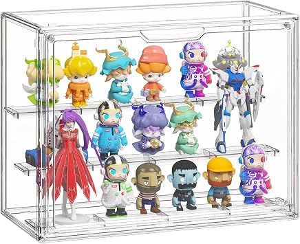Clear Acrylic Display Case for Collectibles, 3 Tier Adjustable Figure Display Case with Magnetic Door, Stackable Acrylic Storage Box Cabinet Organizer for DisplayLarge Size