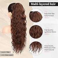 Vista 74 de FLUFYMOOZ Extensión de cola de caballo, 22 pulgadas, extensiones de cabello sintético ondulado largo y rizado para mujer