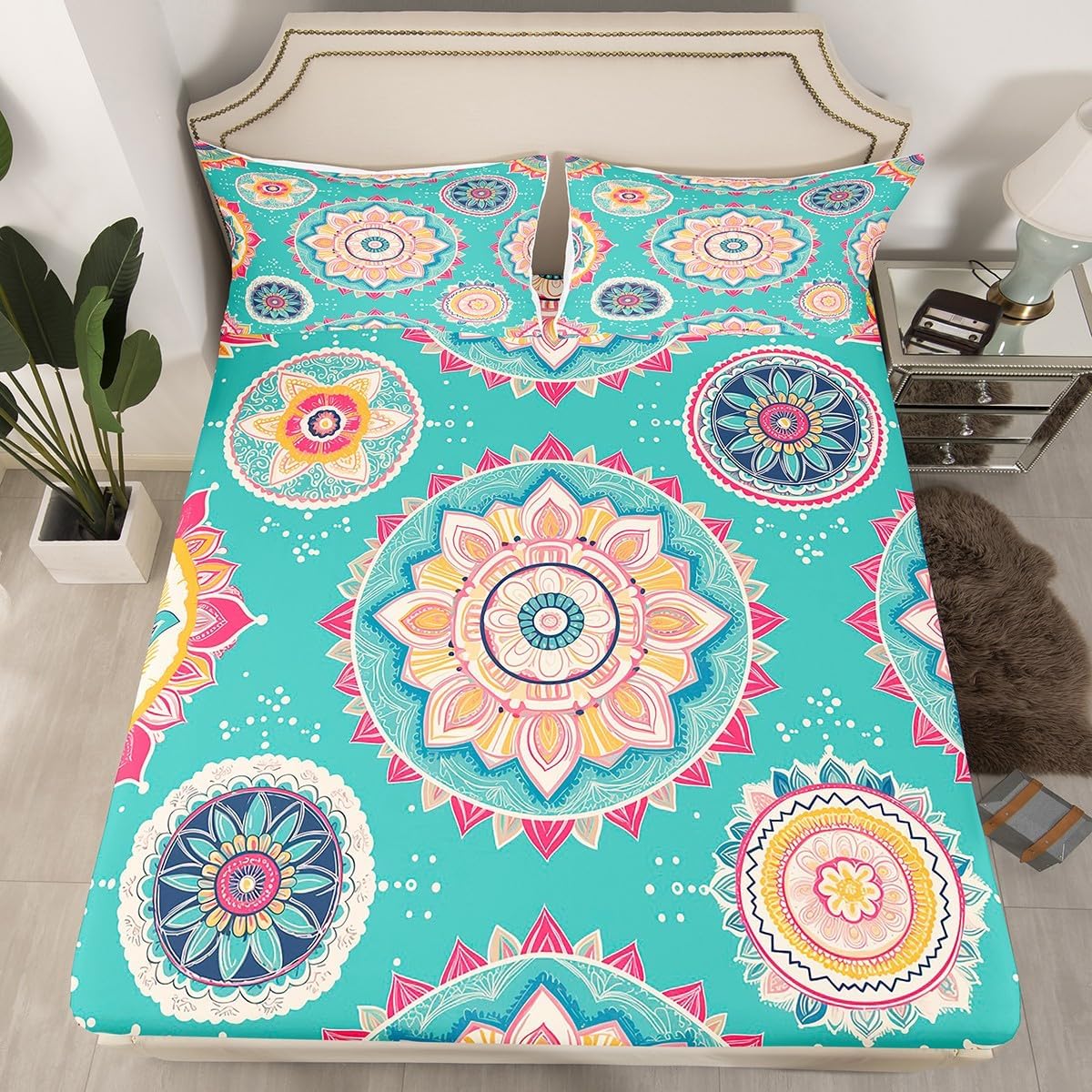 Lizard Kids Fitted Sheet Full Size,Tree Branches Botanical Leaves Bedding Set,Boys Girls Room Decor,Wildlife Reptile Animals Rustic Bed Cover,Blue Green Retro Bed Sheet,2 Pillowcases