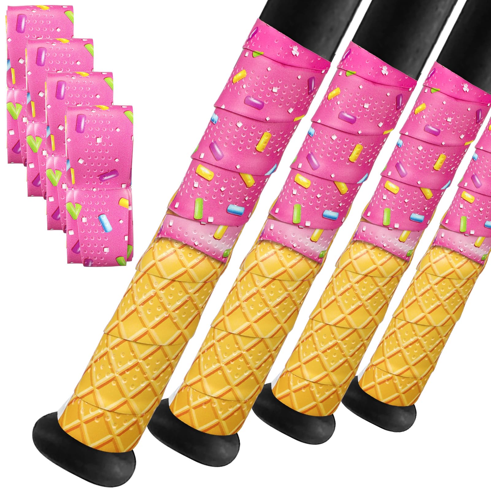 4 Pack Baseball & Softball Bat Grip Tape, 1.1 mm Ice Cream Drip Bat Grip Tape All-Weather Performance, Adjustable & Non-Slip Multi-Sport Handles for Baseball Team Gifts