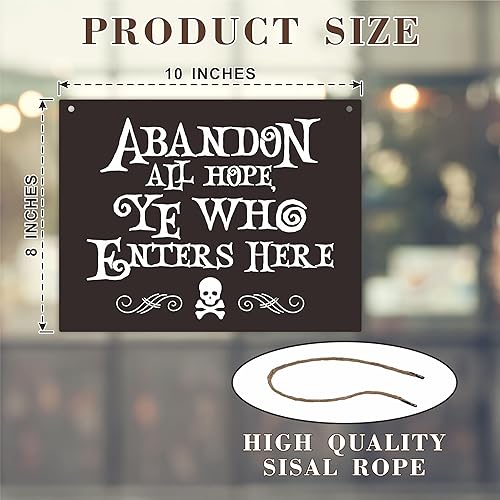 Miniatura 2 de Abandon All Hope Ye Who Enters Here - Cartel de madera de Halloween de 8 x 10 pulgadas con cuerda de sisal, decoración de pared gótica de granja,