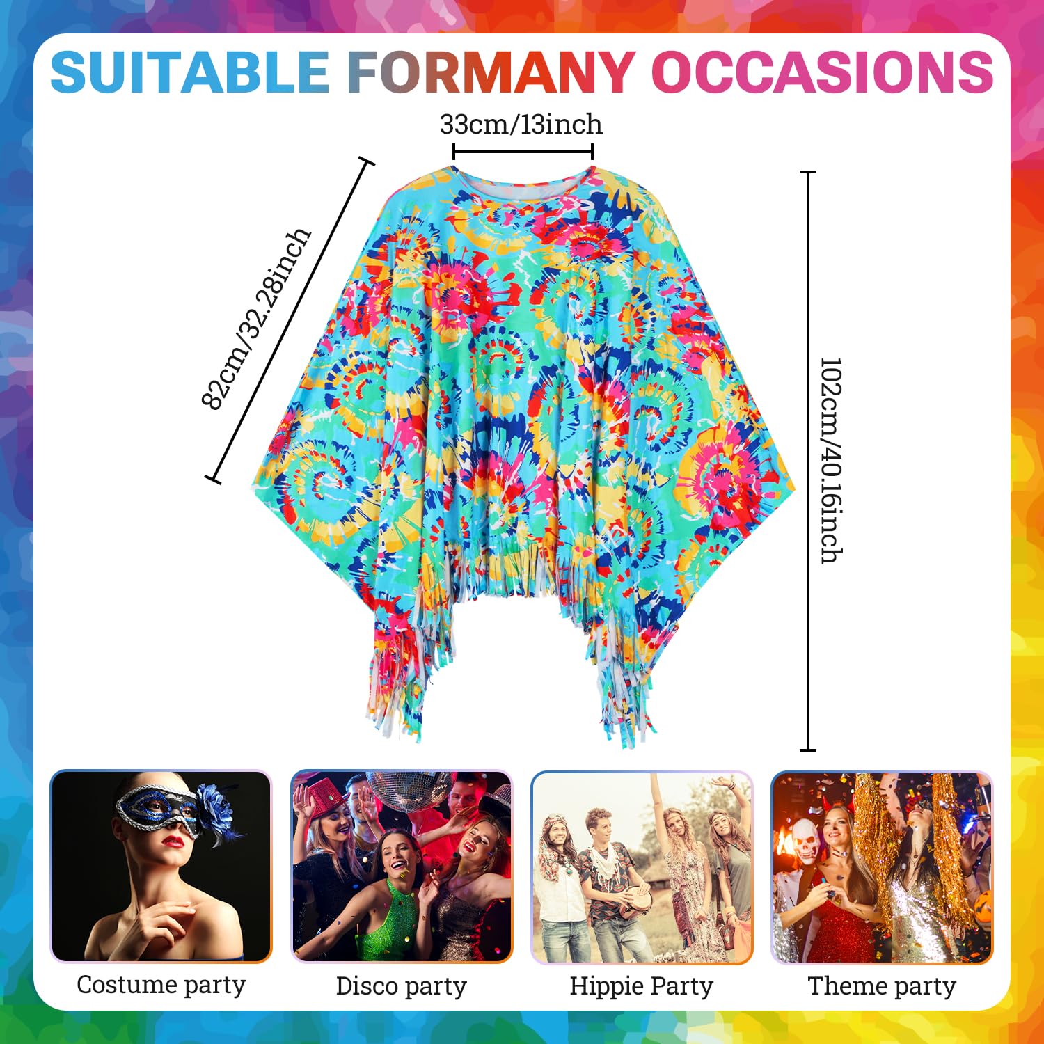 Alintor Hippie Kostüm Damen, 70er Jahre Outfit Damen, Flower Power Kleidung, Schlagermove Outfit, Faschingskostüme, Karneval