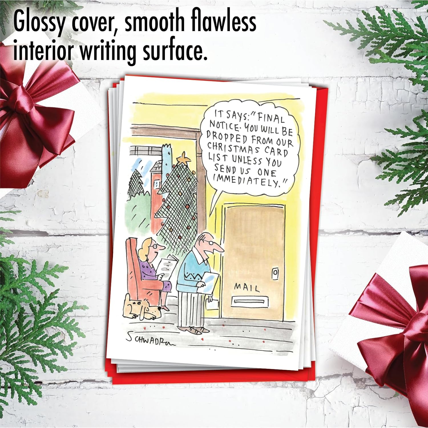 NobleWorks 12 Funny Christmas Cards w/5 x 7 Inch Envelopes (1 Design, 12 Each) - Final Notice C8744XSG-B12x1