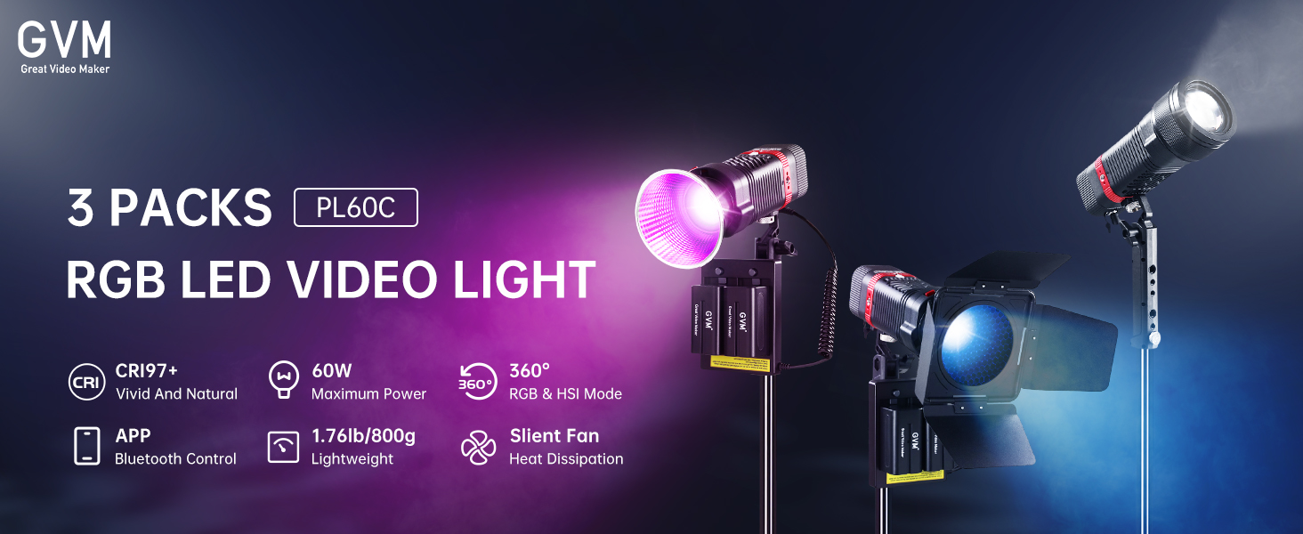 Amazon.com : GVM 3-Pack PL60C Portable RGB Video Light Kit, COB