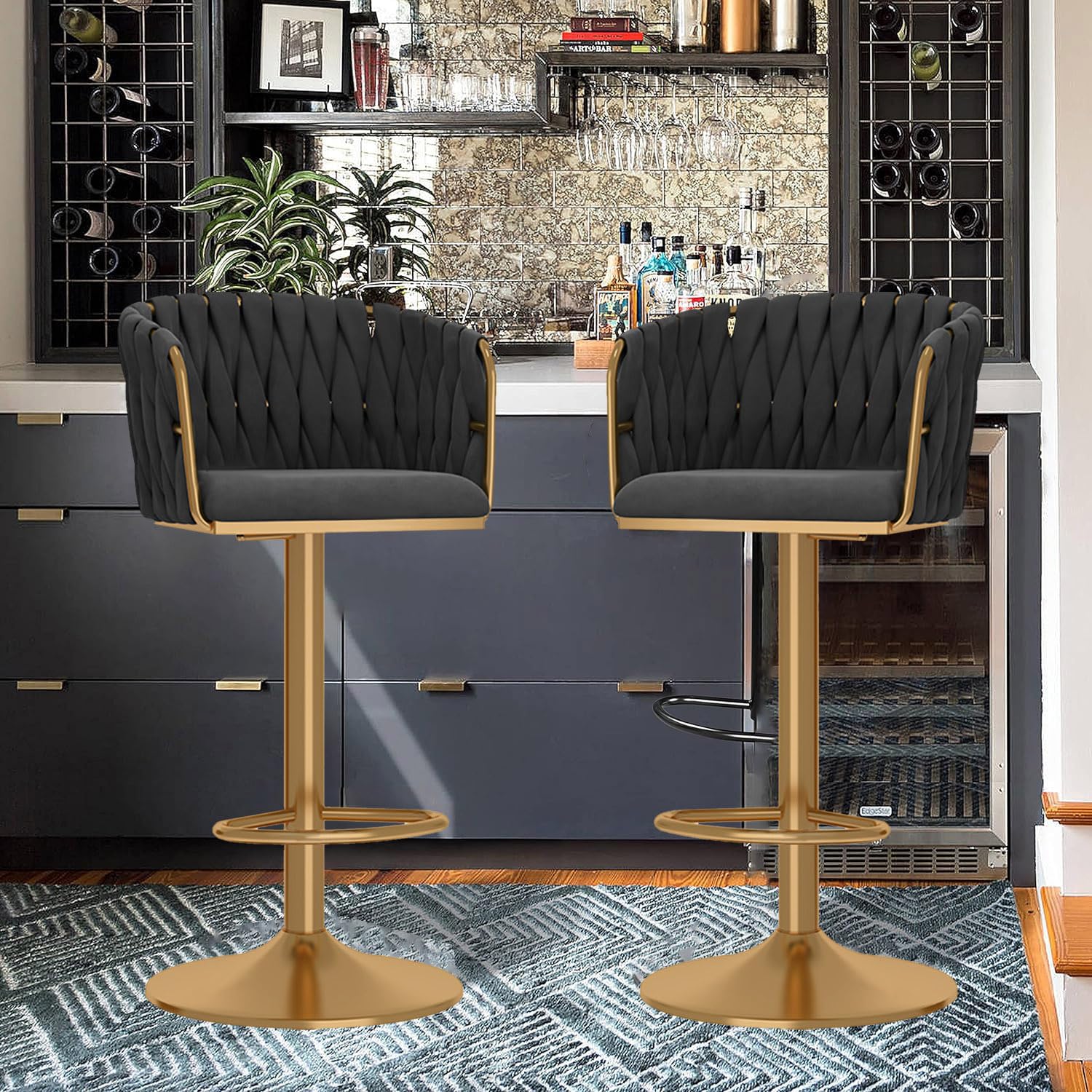 【値下げ】バーチェア　ベルベット Amazon｜モダンなバースツール 2 個セット ベルベット織バーチェア