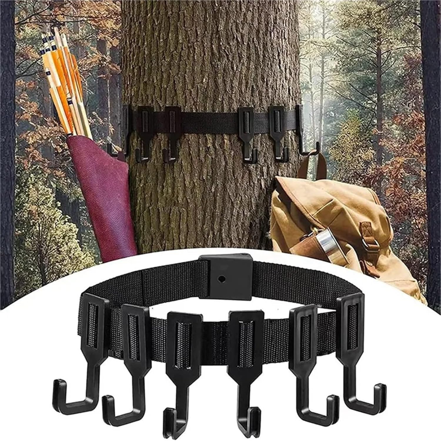 Treestand Strap Gear Hangers 8pcs Gear Hanger Thick Strap Bow Multi-Hook Accessory Holder Portable Outdoor for Hunting