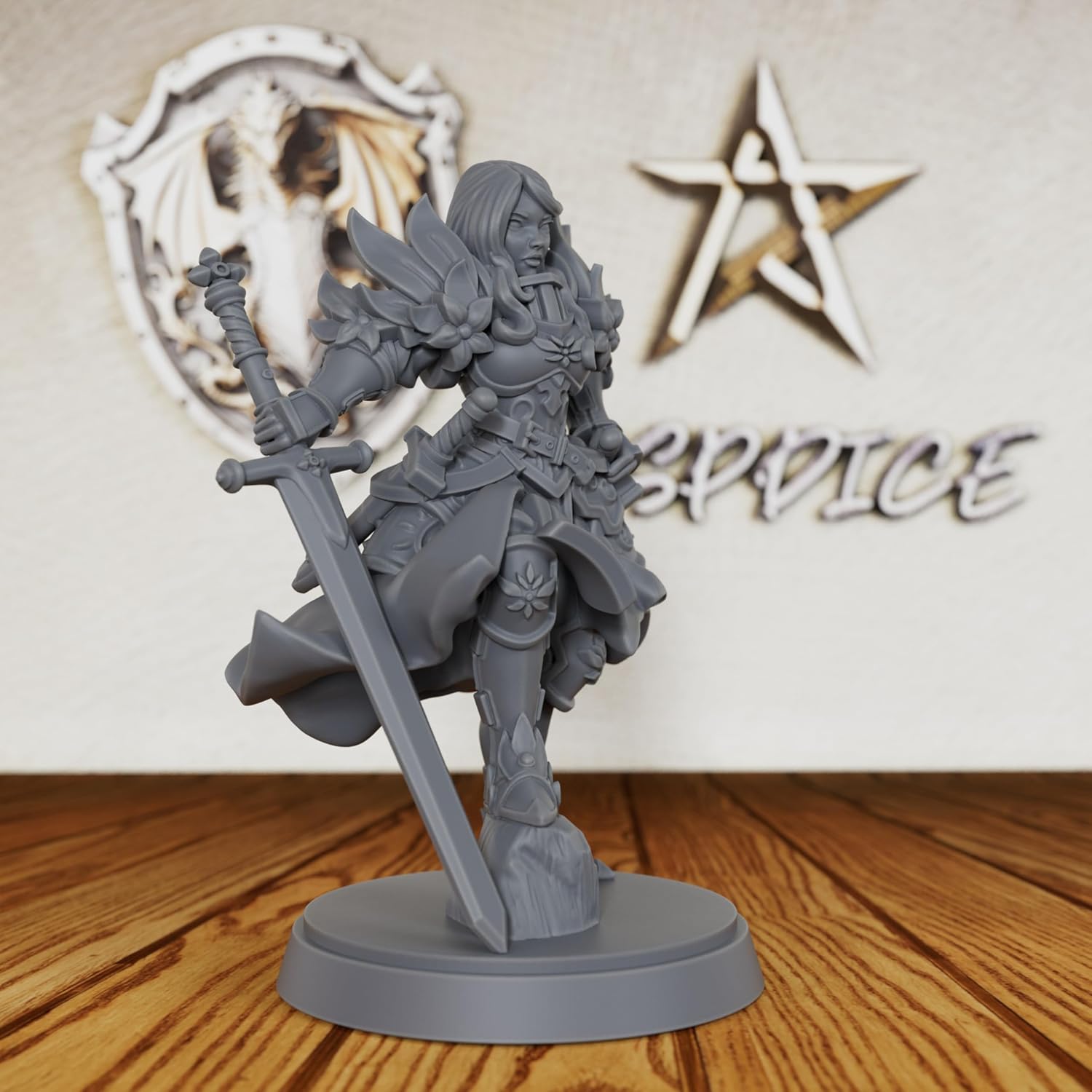 Tabletop Unpainted Miniatures for TTRPG - 28mm Scale Fantasy Minis Figurine for Dungeon Masters, Humanoid Miniature Game RPG Accessory - 4.3cm Female Paladin (AS305)
