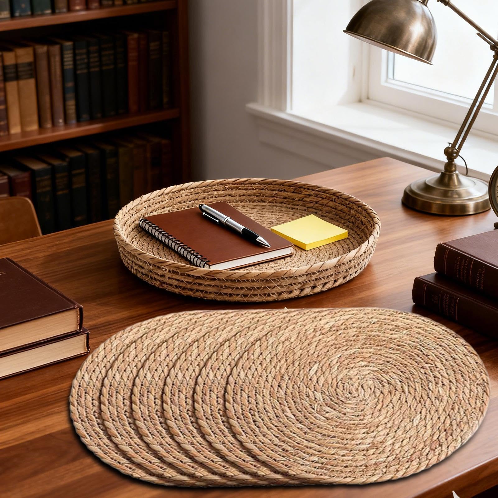 Tovaglietta In Rattan 6 Pezzi 30 cm Rattan Intrecciato A Mano Decorazioni | Set Di Sottopiatti per Cena Giardino Picnic Festa Spiaggia Ristorante Caffè Colazione Pranzo