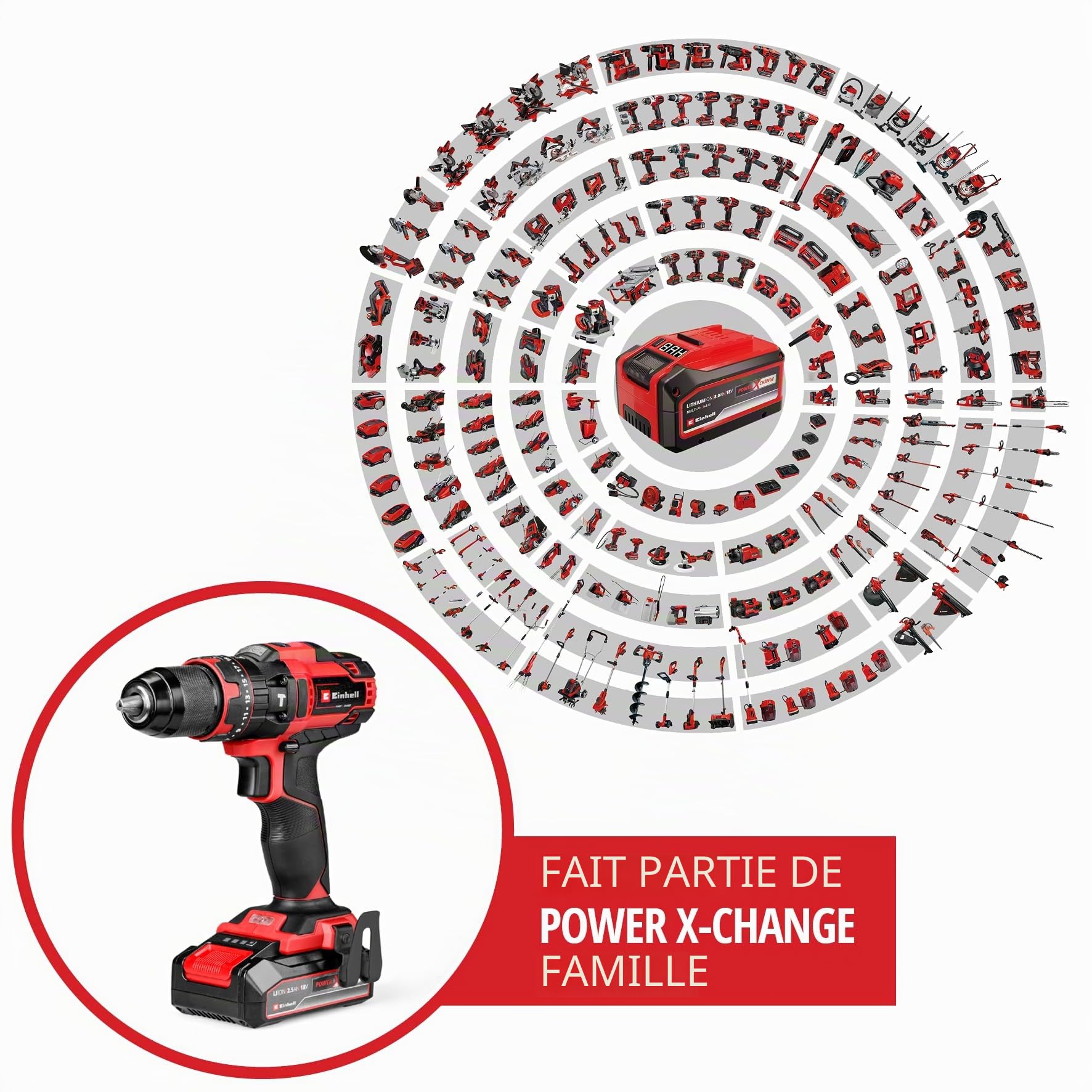Einhell Perceuse-visseuse à percussion sans fil TE-CD 18/44 Li-i (1 x 2,5 Ah) Power X-Change (18 V, 44 Nm, perçage à percussion, mandrin métallique 13 mm, 2 vitesses, avec batterie 2,5 Ah et chargeur)