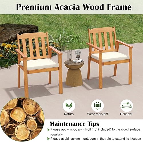 Miniatura 6 de Tangkula Juego de 4 sillas de madera para patio, sillas de comedor al aire libre con cojín suave y respaldo transpirable, marco de madera de acacia,