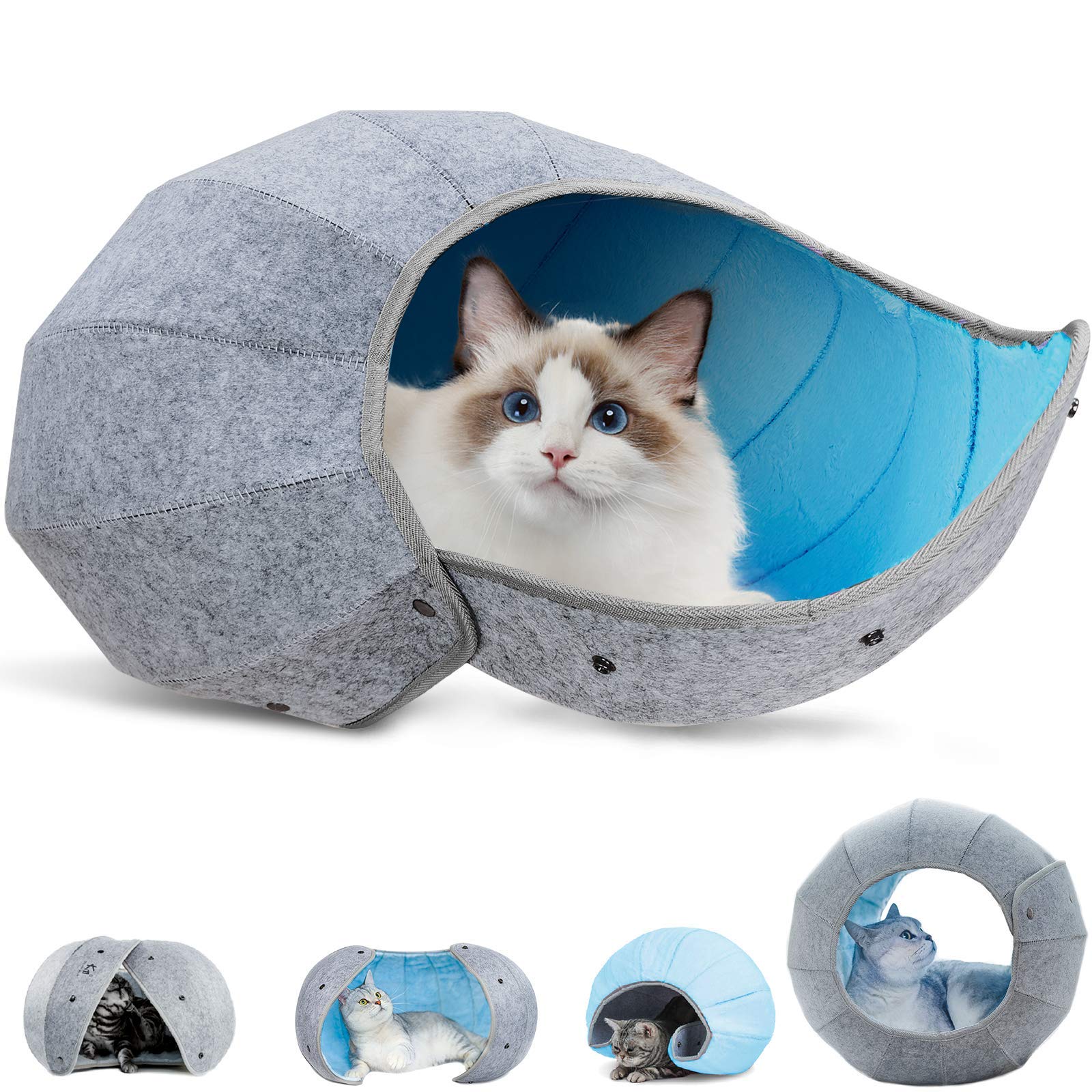 K·1 Deformable cat Toy Ball, Indoor Cats Toy Ball Tunnel Tube Interactive 8 in 1 Bed Condos, Portable & Foldable Multi-Function Scratch Resistant Fun