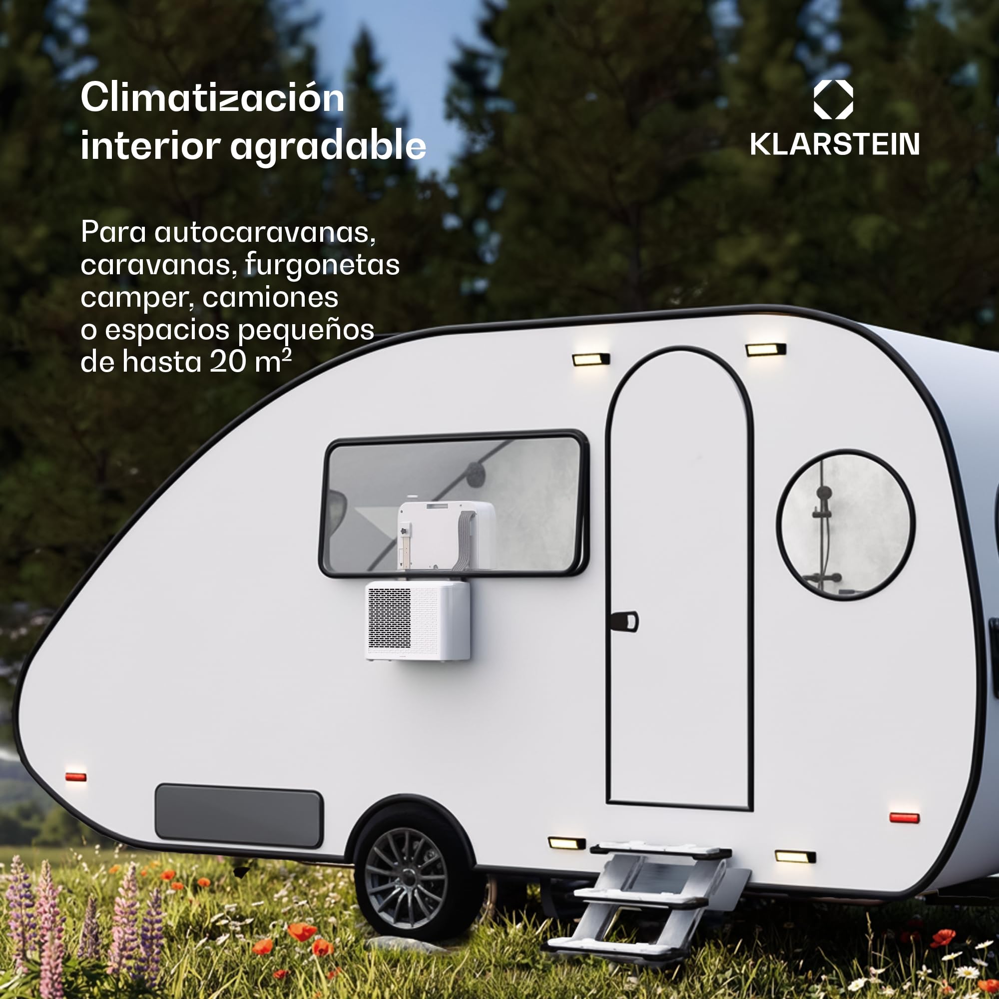 Klarstein Chillavan Aire Acondicionado Portátil - 5000 BTU, cubre hasta 20 m², control por app y LED, 3 en 1: enfría, deshumidifica y ventila, eficiente (A), silencioso, perfecto para caravanas.