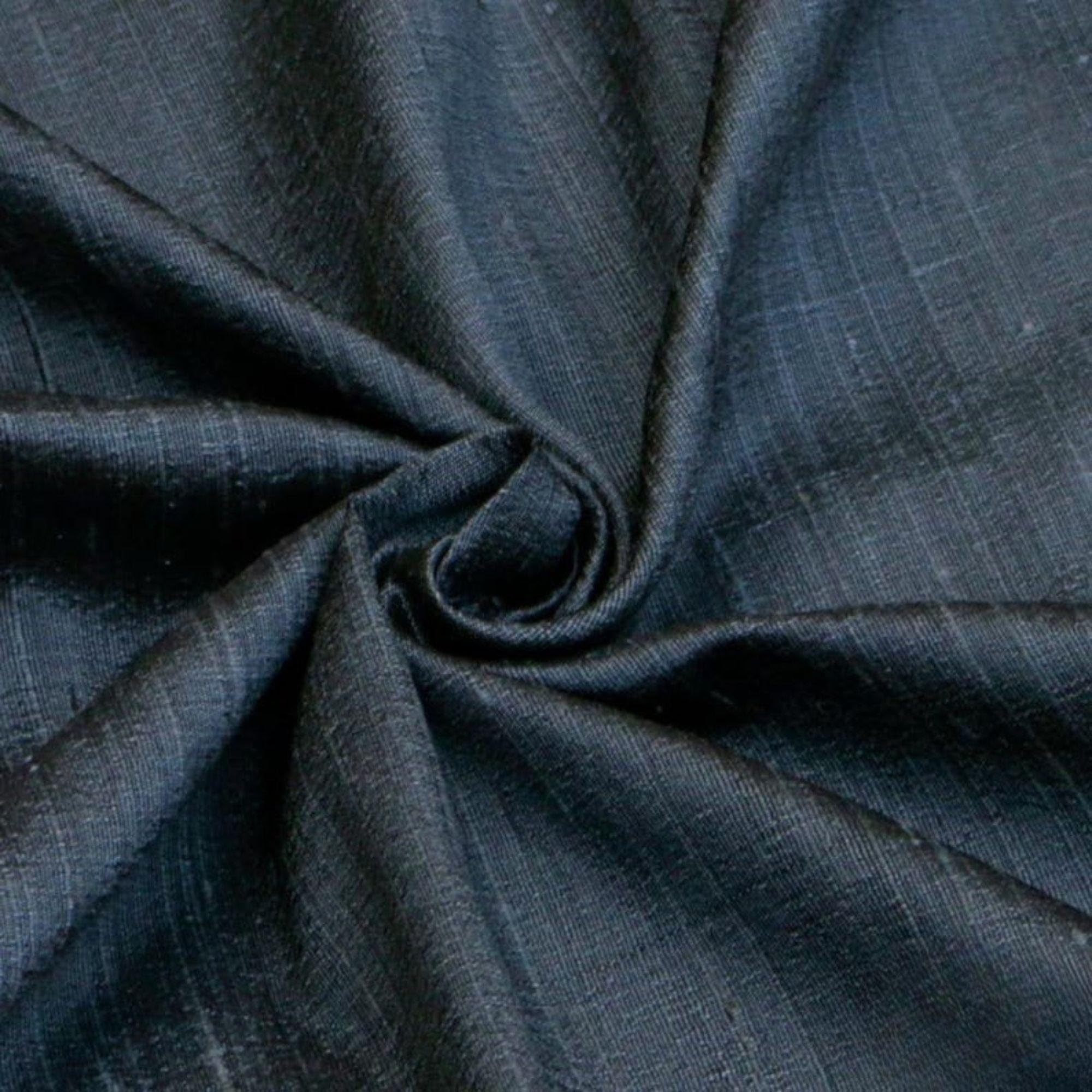 Fabric Mart Direct Midnight Blue Silk Dupioni Fabric By The Metre, 1 Metre 104 cm Width Slubbed Dupioni Silk Solid Color Blue Wholesale Combination Upholstery Fabric for Curtains Bridal Dress Drapes โ image 1