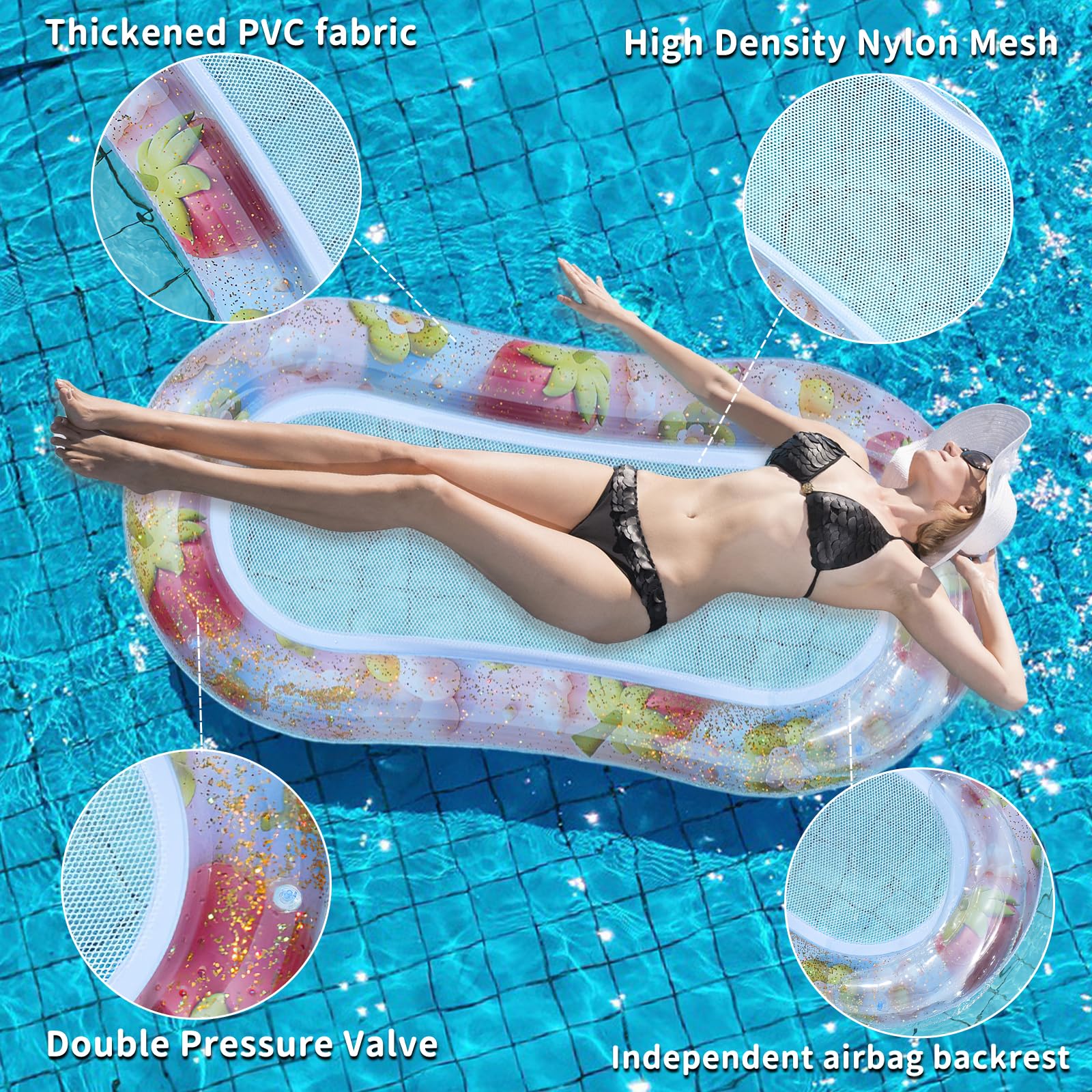Zoutpy Aufblasbares Schwimmbett – Luftige Poolmatratze Mit Kopfstütze Für Strand & Garten