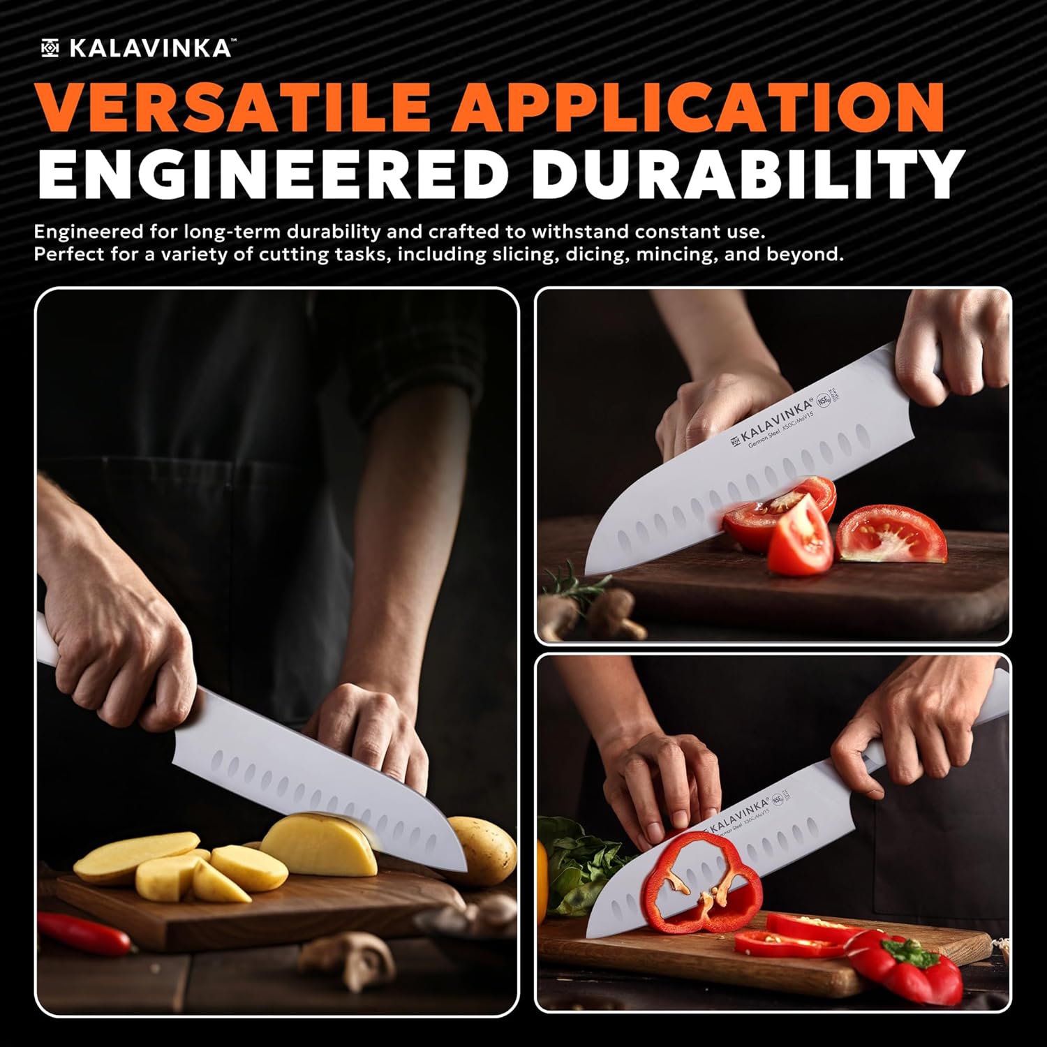 7 Inch Santoku Knife, German Stainless Steel, Razor Sharp Multipurpose Kitchen Knife with Balanced Handle and Gifted Sheath, Grilling Tools (SAMJNA)