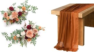 Ling's Moment Wedding Table Floral Swags with Table Runner for Sweetheart/Head Table Decor(Set of 4)-2pcs Floral Swags and 2pcs Silky Chiffon Table Runners