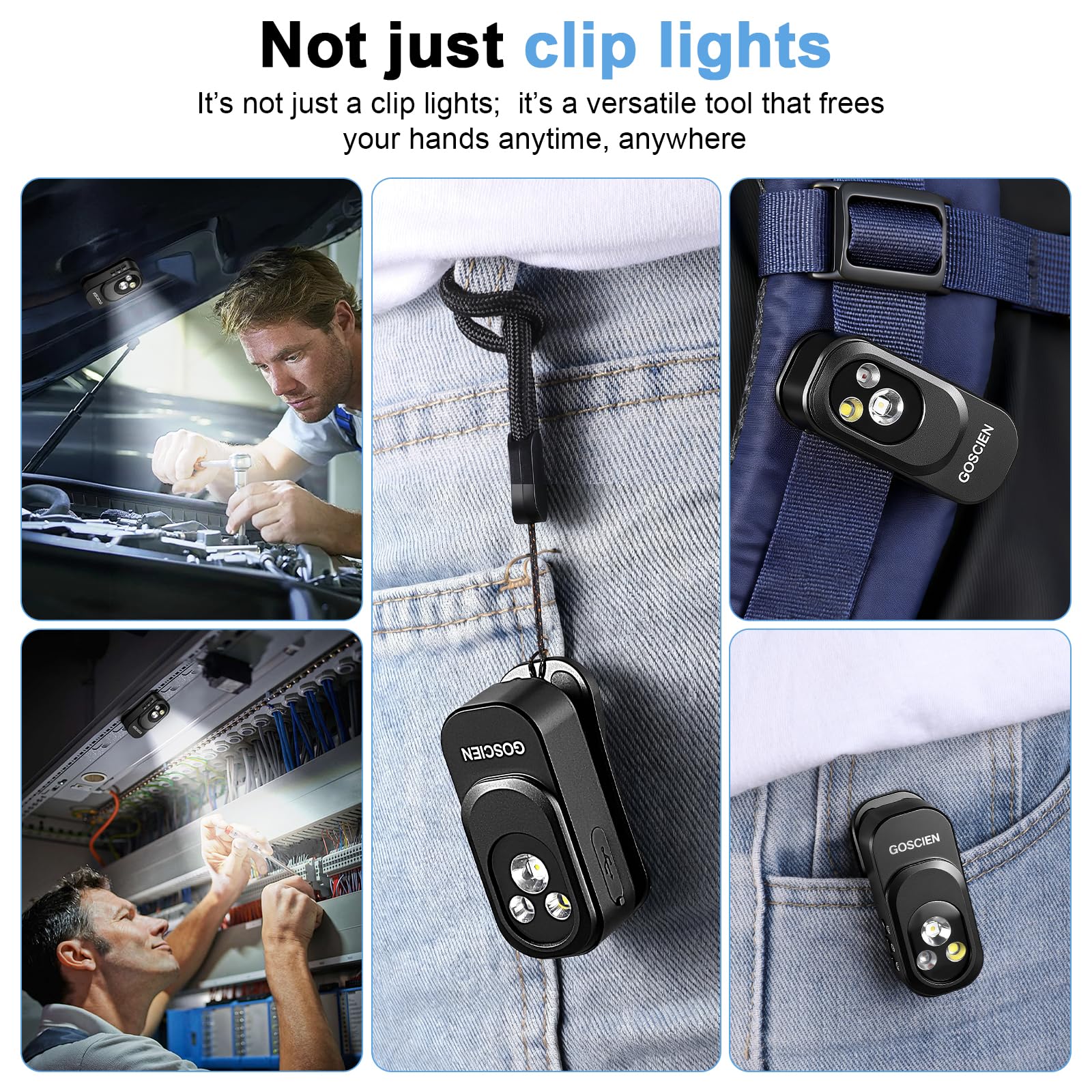 Pro Lampe de poche rechargeable EDC à clip 500 lumens - Étancheité IPX6, 3 modes d’éclairage, recharge USB-C magnétique - Pour cyclisme, urgences, extérieur et plus (Noir)