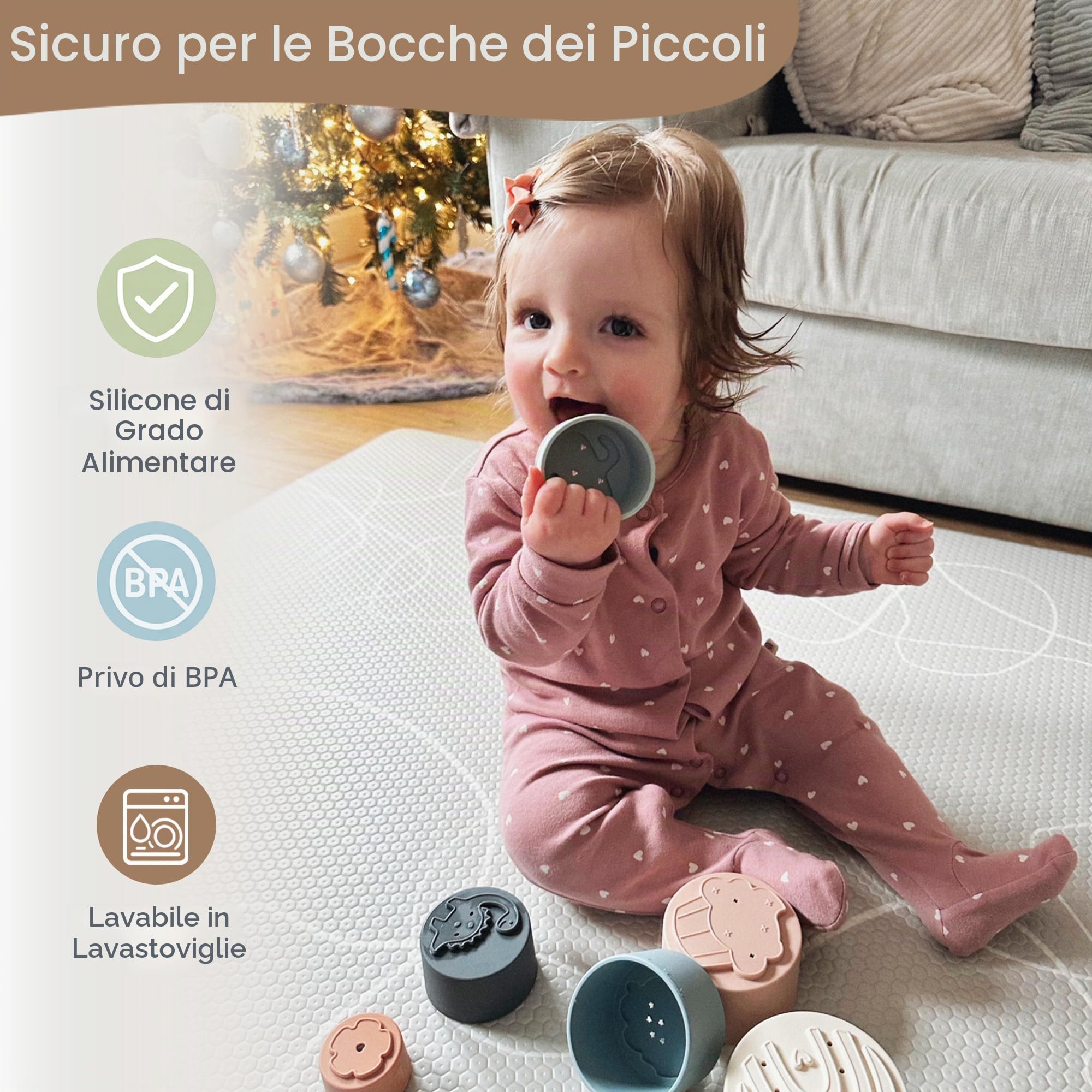 Moonkie Cubi Impilabili Bambini, Giocattoli da Tazza in Silicone, Costruzioni per Bambini, Giochi Montessori, Dentizione Neonato Silicone, Regalo Bambino, 6+ Mesi, 7 Pezzi (Fine Day)