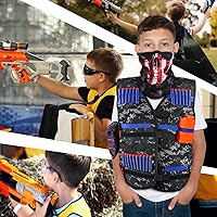 Vista 7 de KKONES Kit de chaleco táctico para niños de la serie Nerf Guns con dardos de repuesto, bolsa de dardos, clips de recarga, máscara táctica, muñequera
