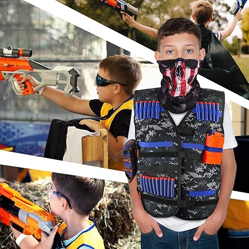 Miniatura 7 de Kit de chaleco táctico para lanzadardos Nerf serie N-Strike Elite dardos de recarga bolsa de dardos clips de recarga máscara táctica muñequera y