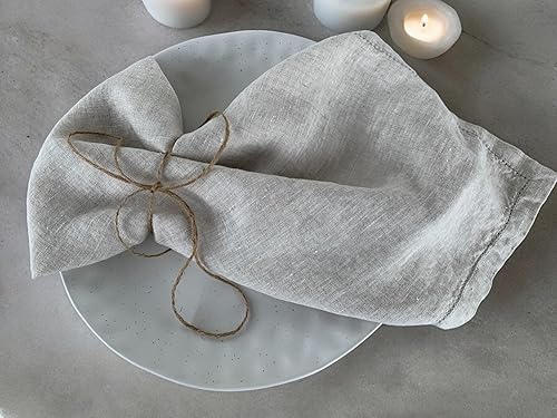 Miniatura 4 de Servilletas de lino con vainica, 20 x 20 pulgadas, servilletas de lino puro lavado a la piedra con esquinas dobladilladas, 100% lino francés,