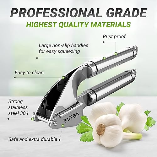 Miniatura 4 de MiTBA - Juego de prensa de ajo, picadora profesional de acero inoxidable, fácil de usar con asas antideslizantes, fácil de limpiar y altamente