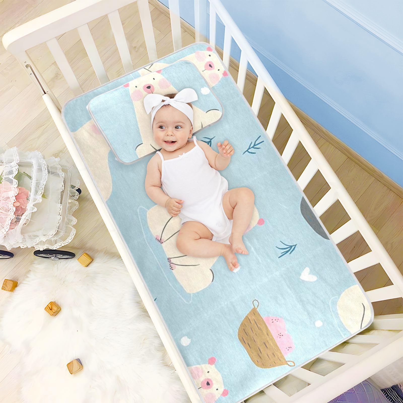 Simple Cute Blue Polar Bear Cooling Baby Crib Mattress Cover 71.1 cm x 132.1 cm Ultra Soft Pads for beds for babies & Toddler