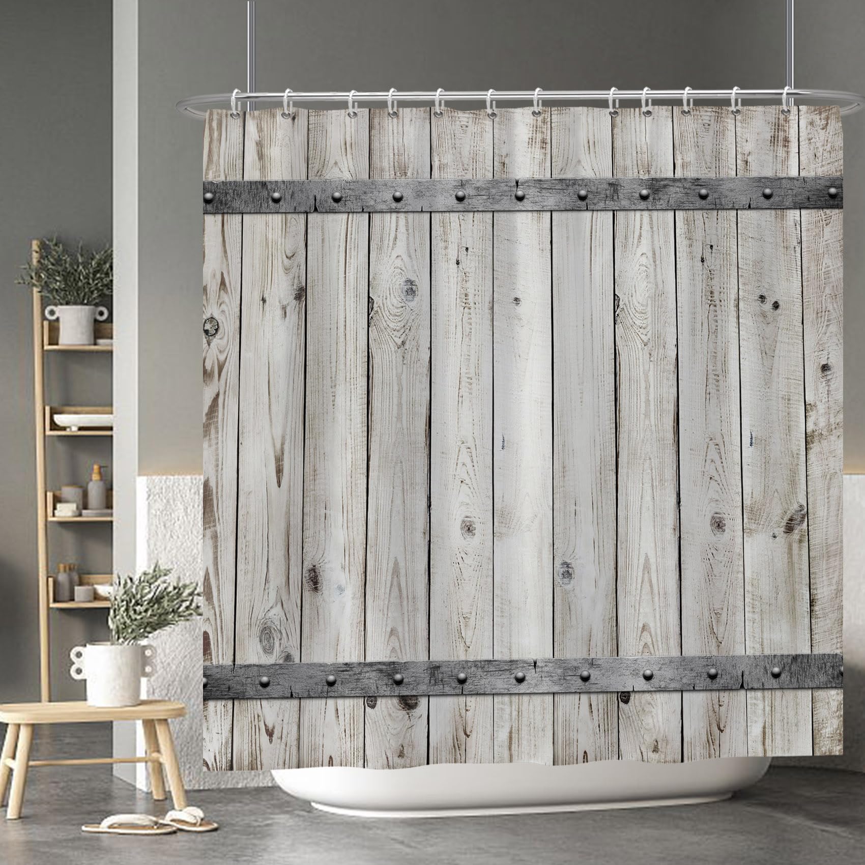Baocicco Gray Wooden Barn Gate Shower Curtain Rustic Farmhouse Retro Countryside Door Happy Thanksgiving Easter Shower Curtains Set for Bathtubs Bath